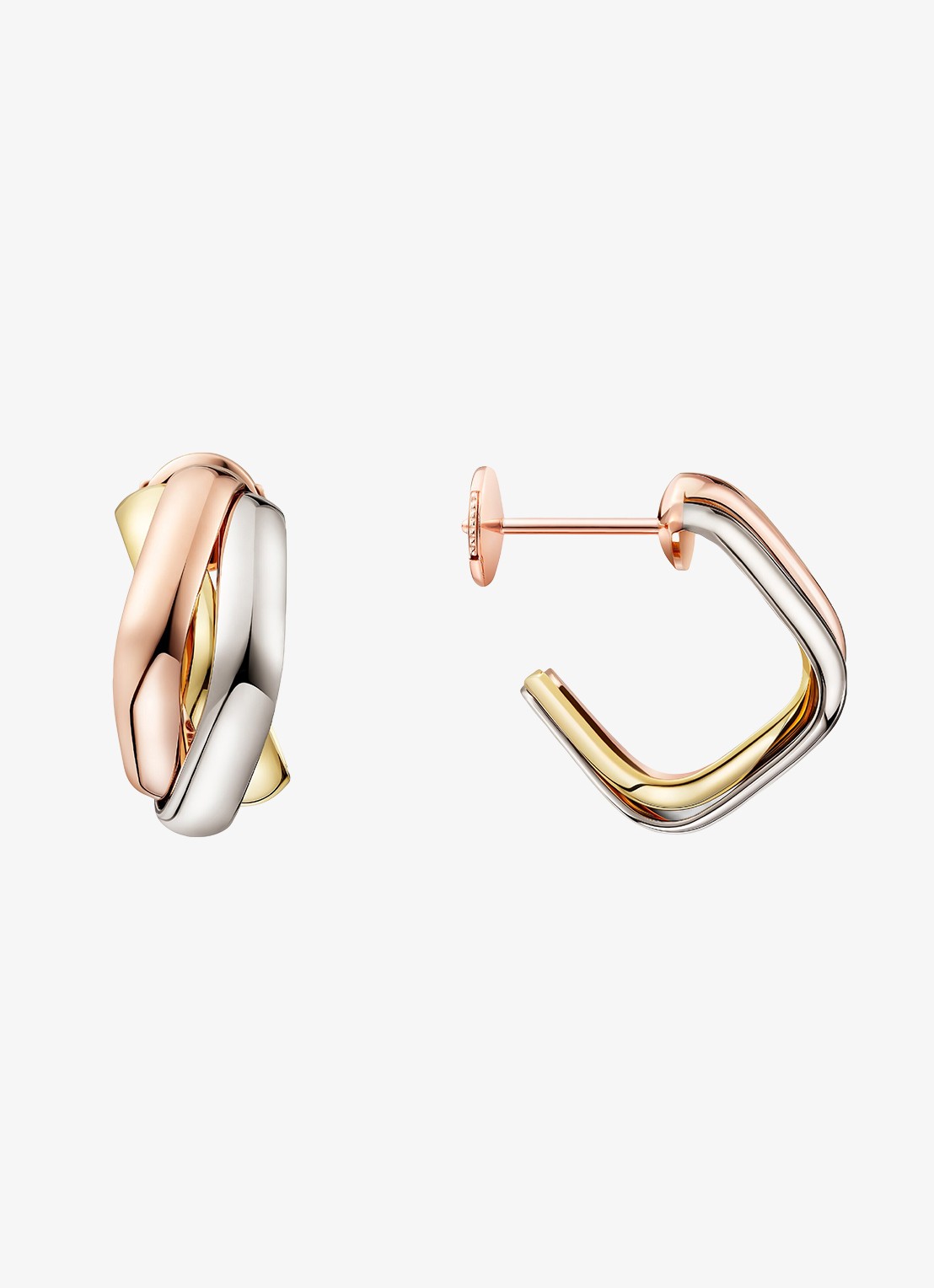 Cartier Trinity oorringen van 18 karaat rosé-, wit-, en geelgoud CRB8301507 - achterkant 5 goud