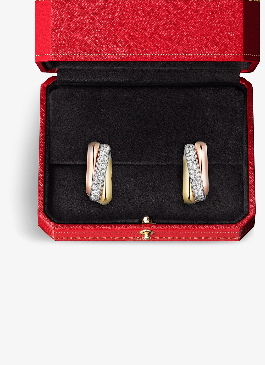 Cartier Trinity oorringen van 18 karaat rosé-, wit-, en geelgoud met 0.49 ct diamant CRB8301535 - detail 3 goud