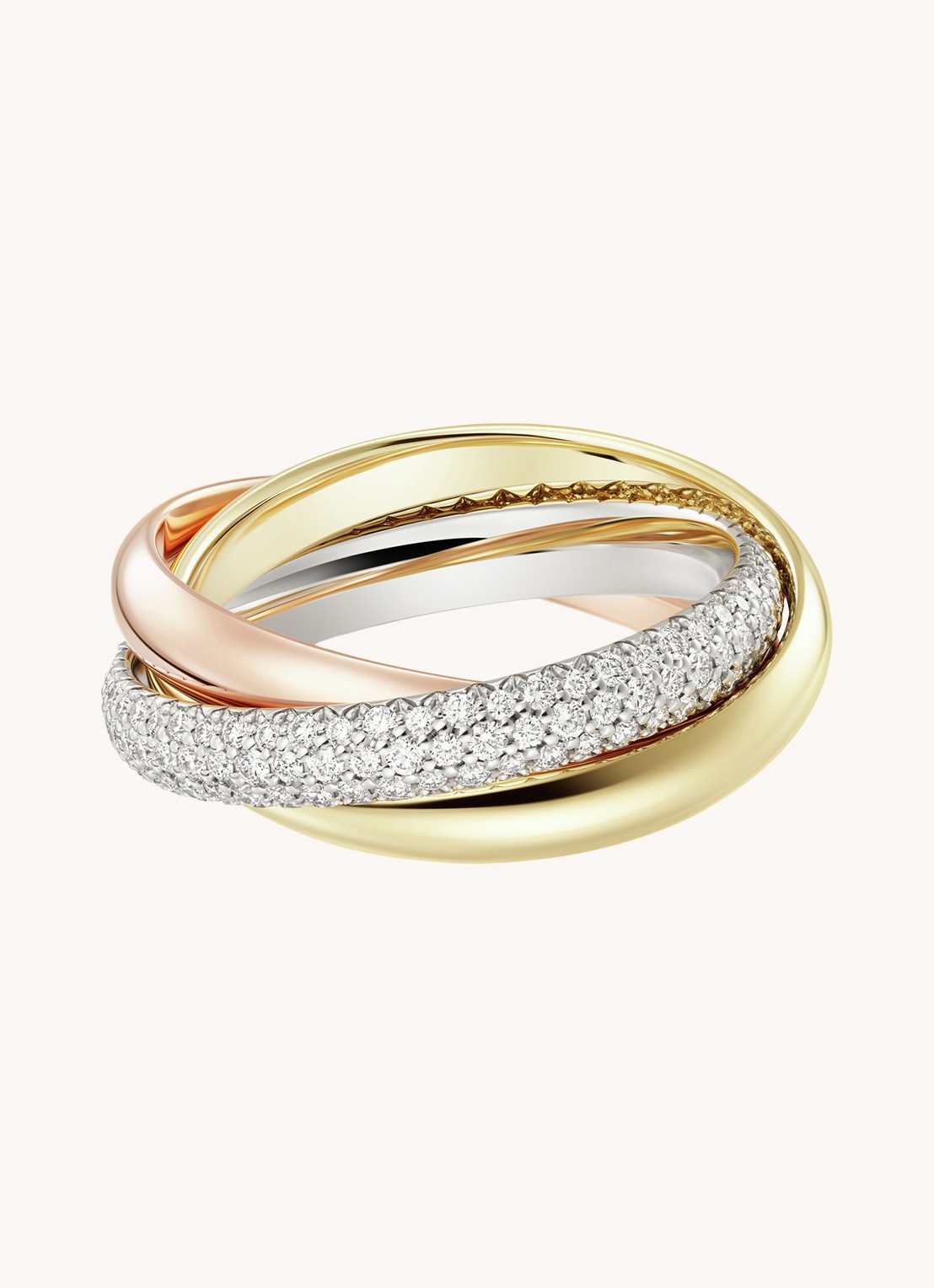 Cartier Trinity ring medium van 18 karaat rosé-, wit-, en geelgoud met diamant CRB4236000 - voorkant 6 multicolor
