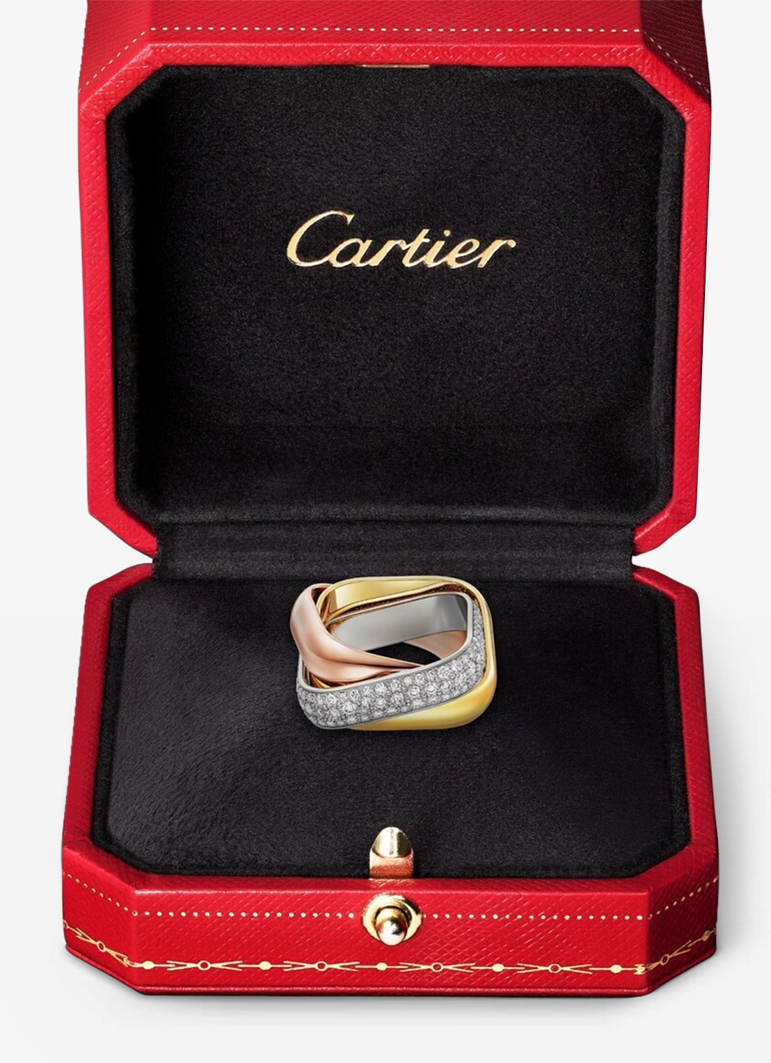 Cartier Trinity ring van 18 karaat rosé-, wit-, en geelgoud en 145 diamanten CRB42420 - detail 7 multicolor