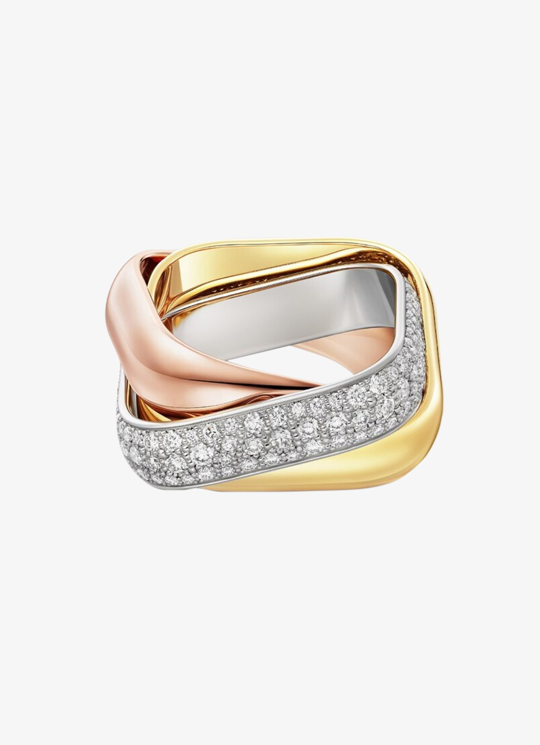 Cartier Trinity ring van 18 karaat rosé-, wit-, en geelgoud en 145 diamanten CRB42420 - voorkant multicolor