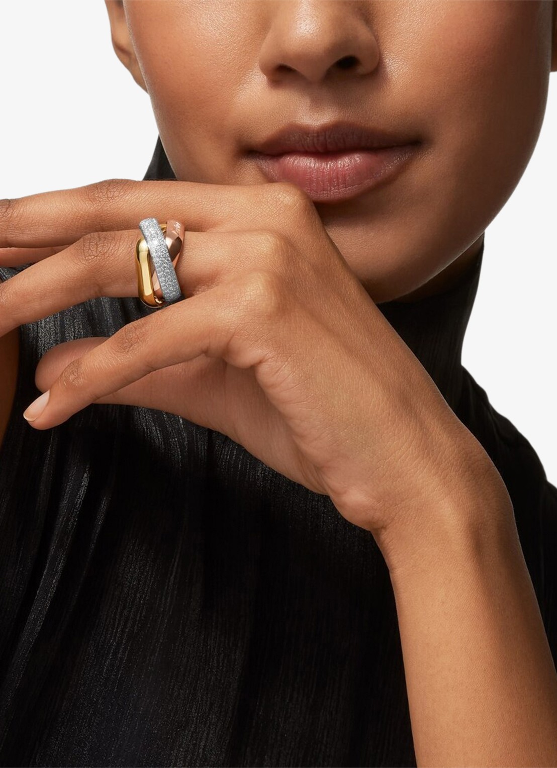 Cartier Trinity ring van 18 karaat rosé-, wit-, en geelgoud en 145 diamanten CRB42420 - voorkant 2 multicolor