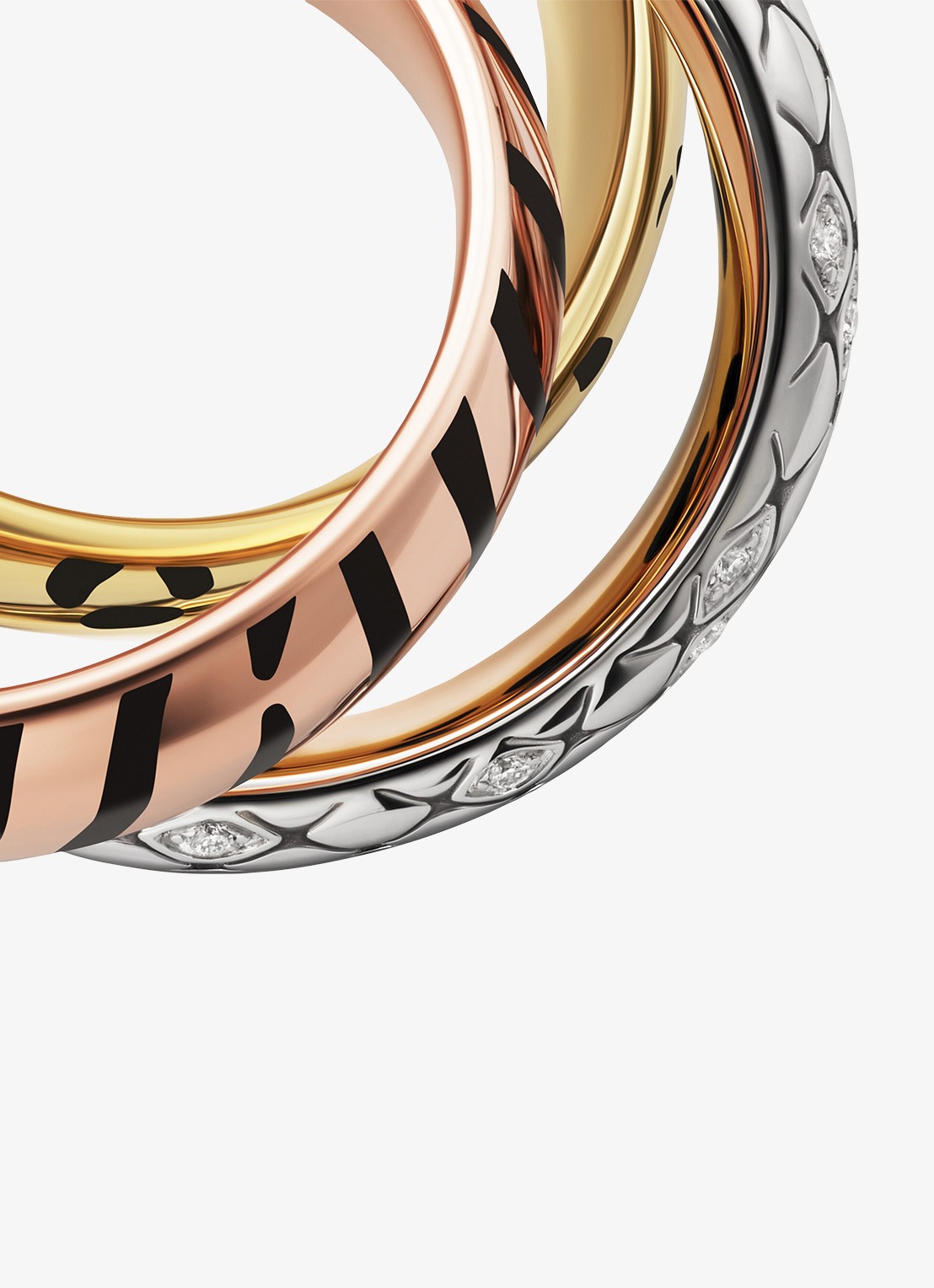 Cartier Trinity ring van 18 karaat rosé-, wit-, en geelgoud met lakwerk en 0.18 ct diamant CRB42417 - achterkant 7 multicolor