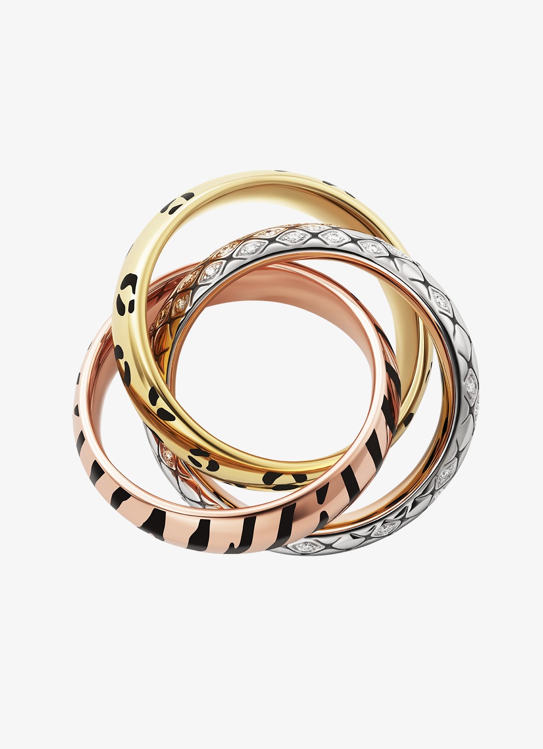 Cartier Trinity ring van 18 karaat rosé-, wit-, en geelgoud met lakwerk en 0.18 ct diamant CRB42417 - detail 2 multicolor