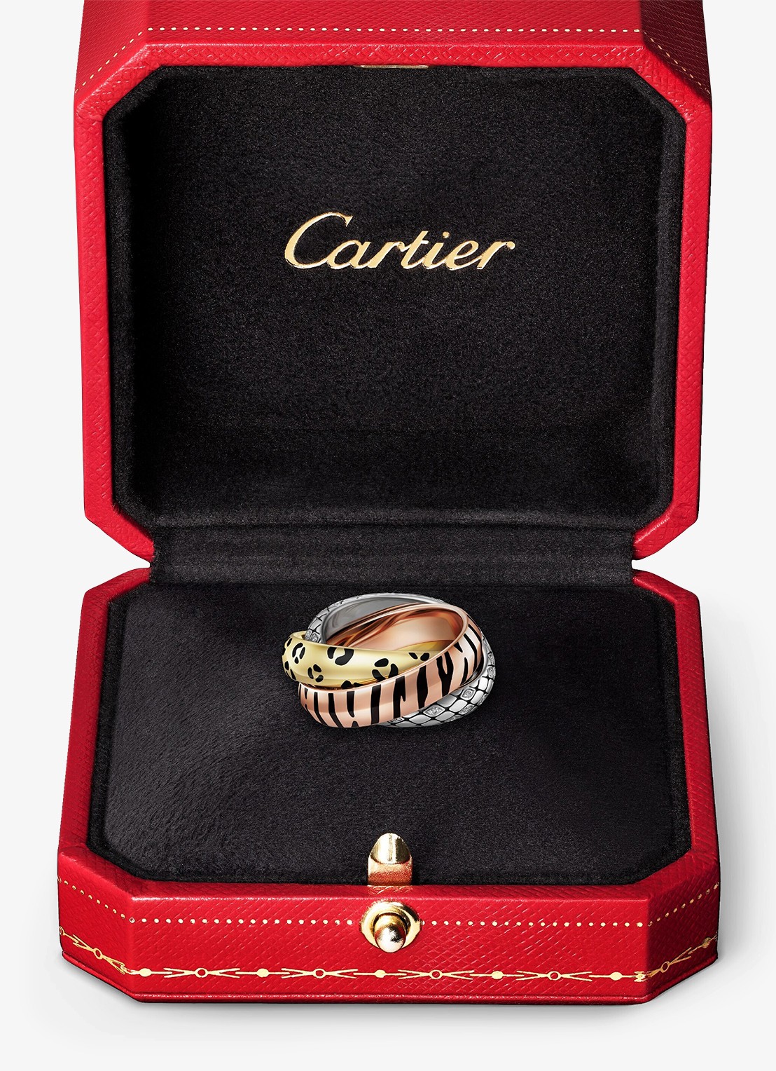 Cartier Trinity ring van 18 karaat rosé-, wit-, en geelgoud met lakwerk en 0.18 ct diamant CRB42417 - detail 3 multicolor