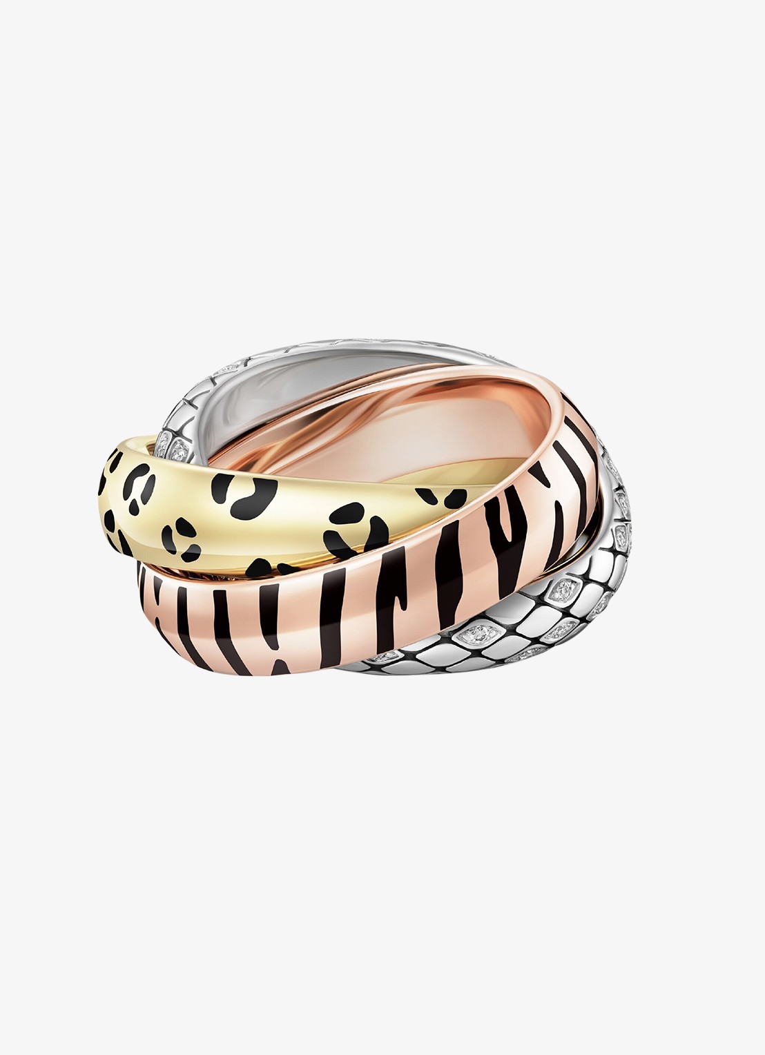 Cartier Trinity ring van 18 karaat rosé-, wit-, en geelgoud met lakwerk en 0.18 ct diamant CRB42417 - voorkant 5 multicolor