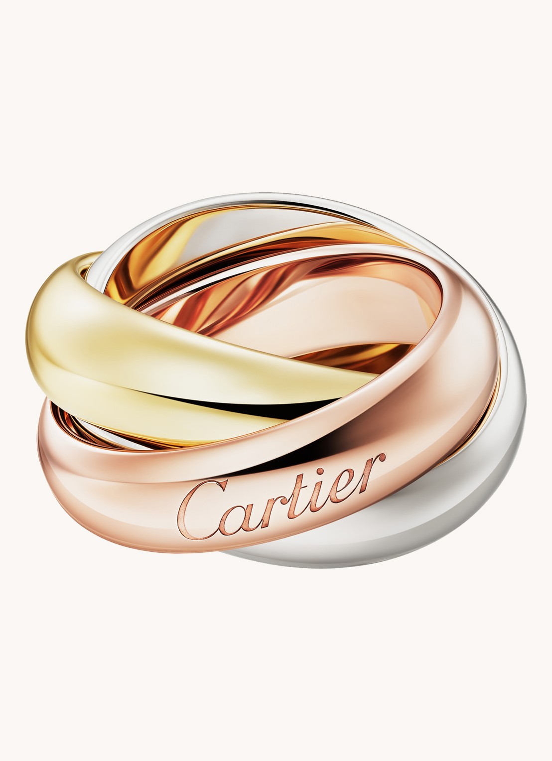 Cartier Trinity XL ring van 18 karaat geel- rosé - en witgoud CRB4239800 - voorkant goud