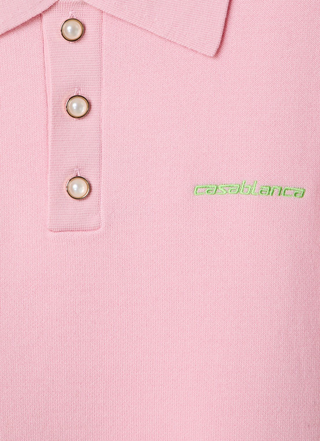 Casablanca Double Face fijngebreide polo van wol met logoborduring - detail 4 roze