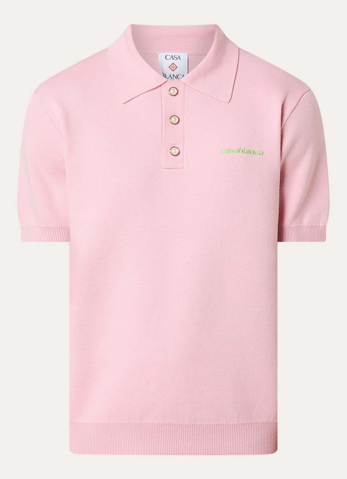 Casablanca Double Face fijngebreide polo van wol met logoborduring - voorkant roze