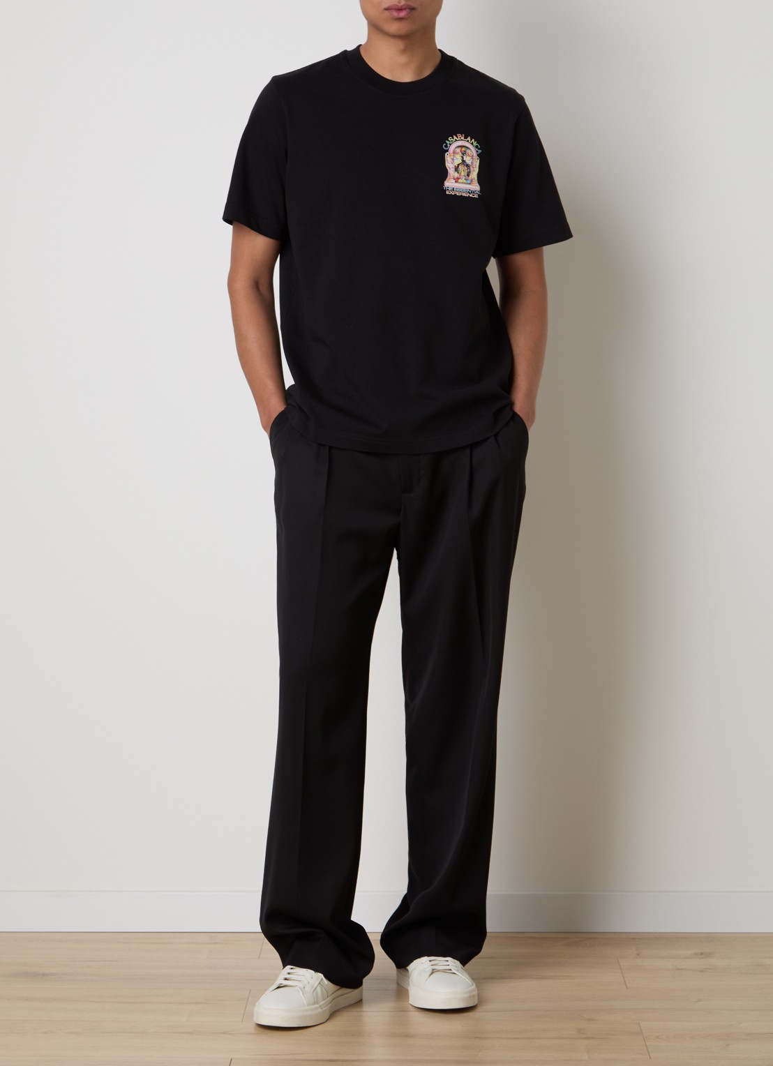 Casablanca Essential T-shirt met logo- en backprint - voorkant 5 zwart