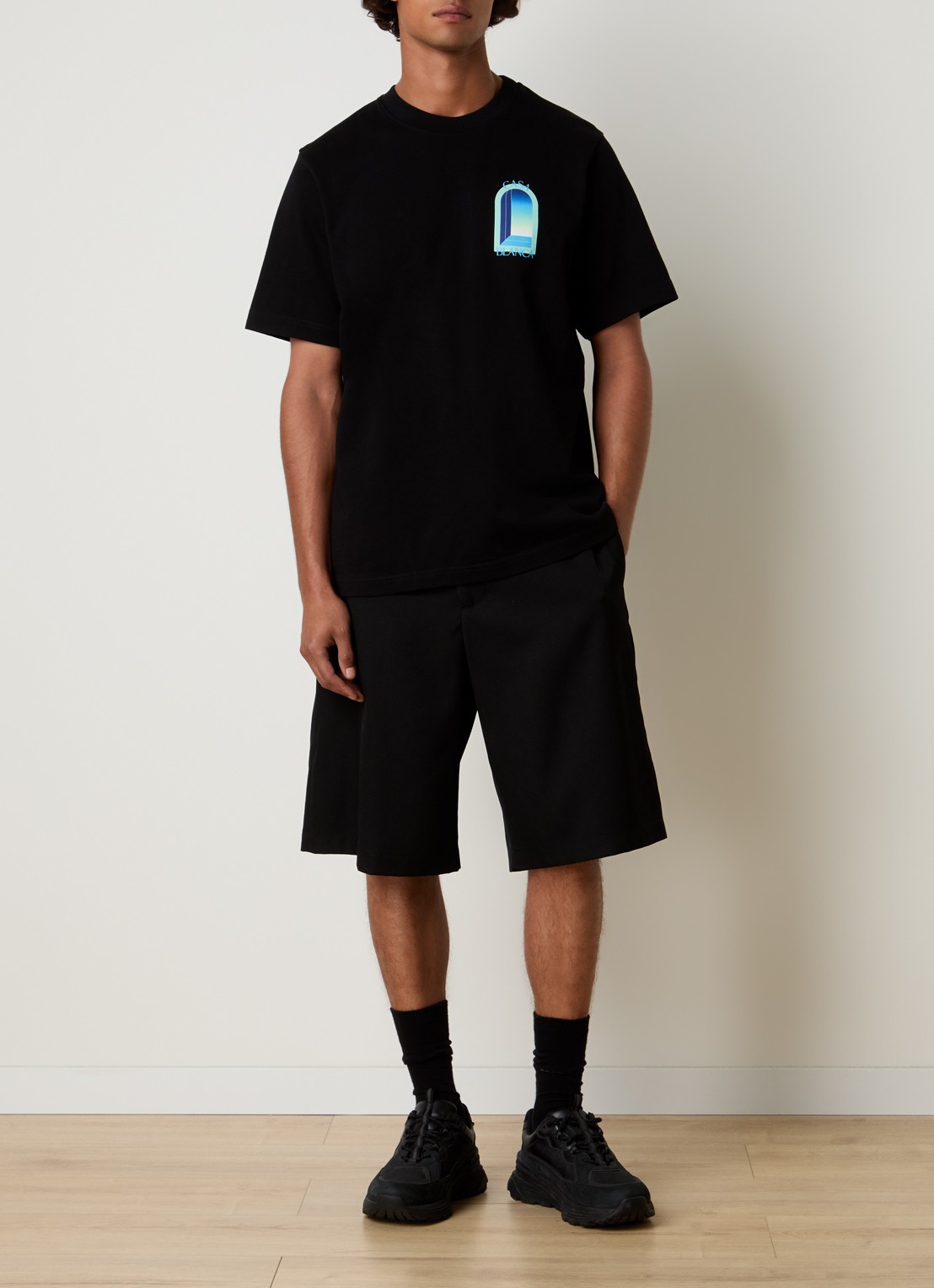 Casablanca Gradient T-shirt met logo- en backprint - voorkant 2 zwart