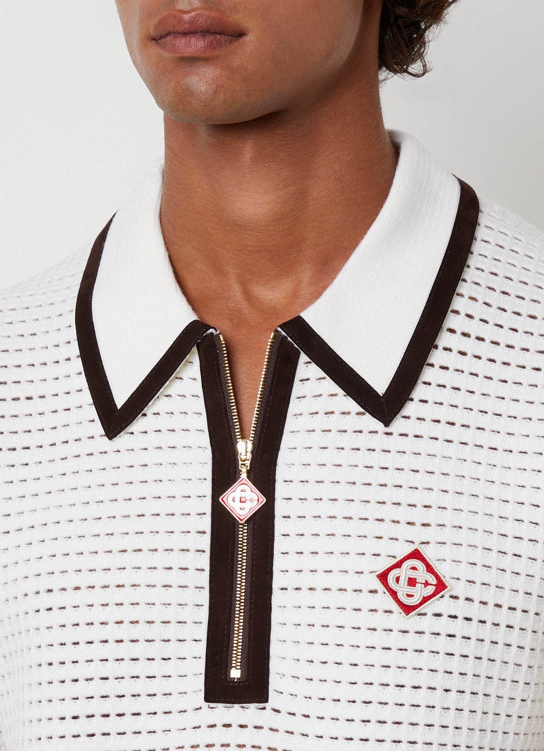 Casablanca Grofgebreide polo van wol met logo - detail 2 wit