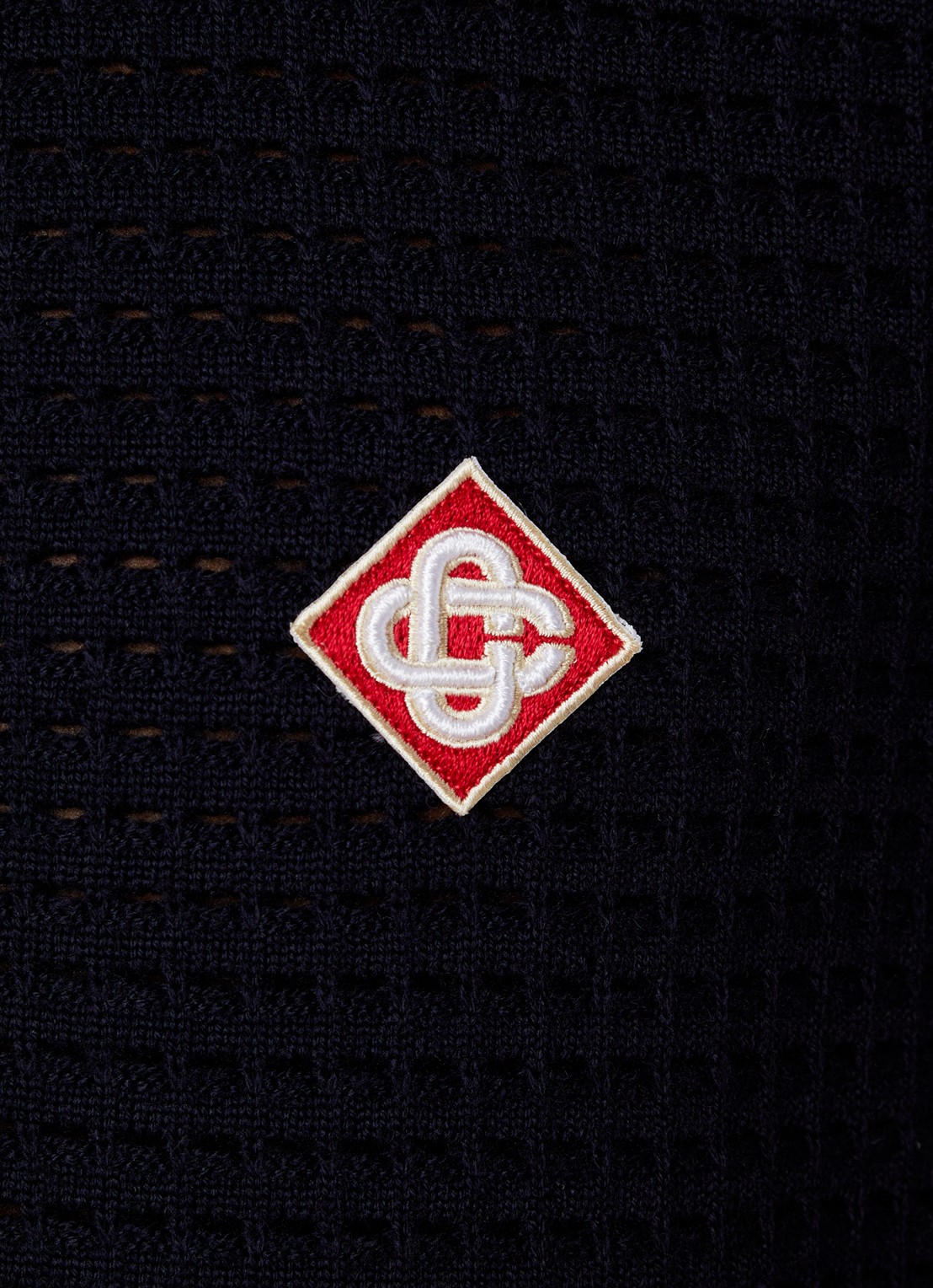 Casablanca Grofgebreide trui van wol met logo - detail 2 donkerblauw