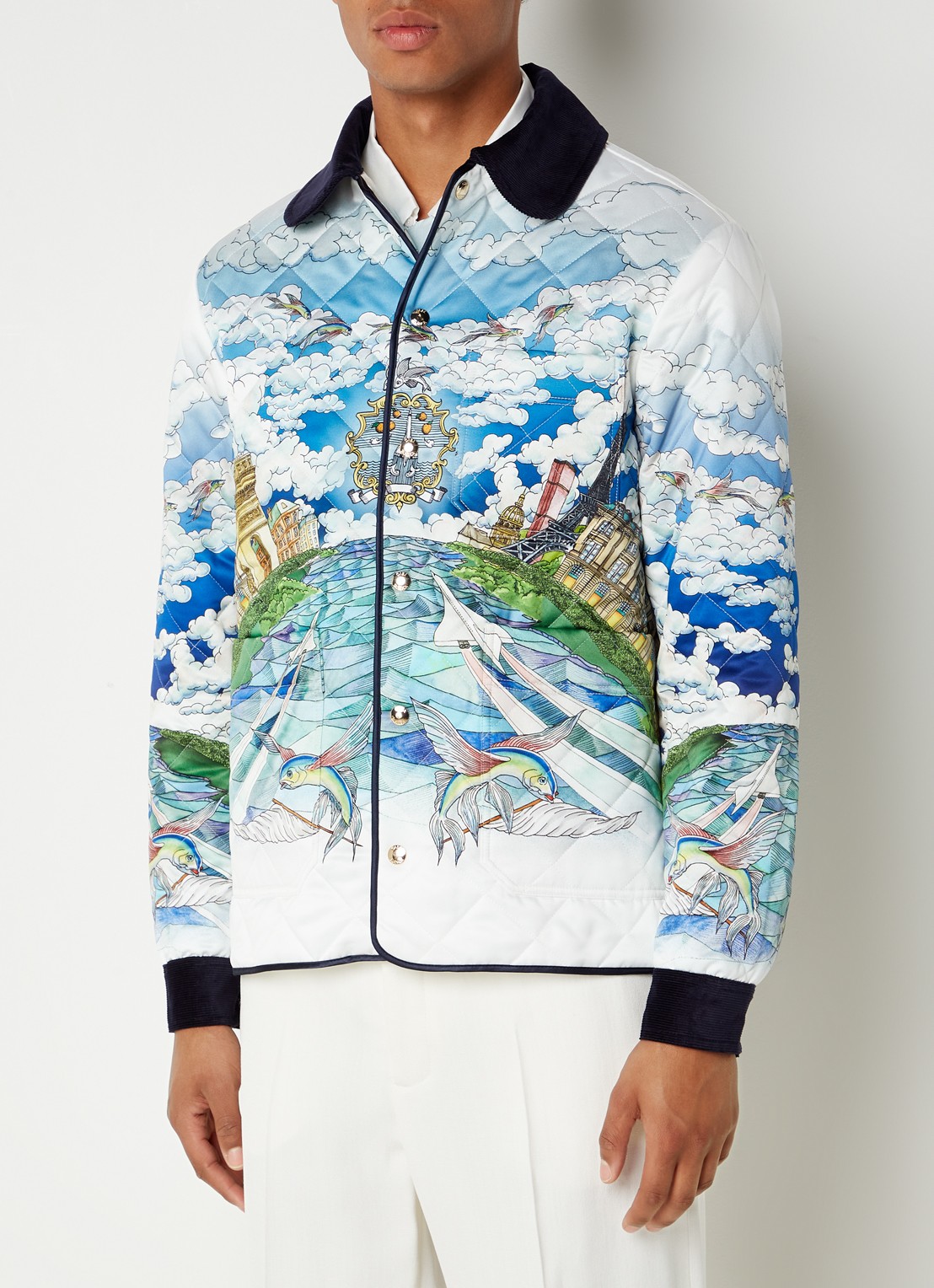 Casablanca Le Vol Ideal jack met print en quilt patroon - detail 4 lichtblauw