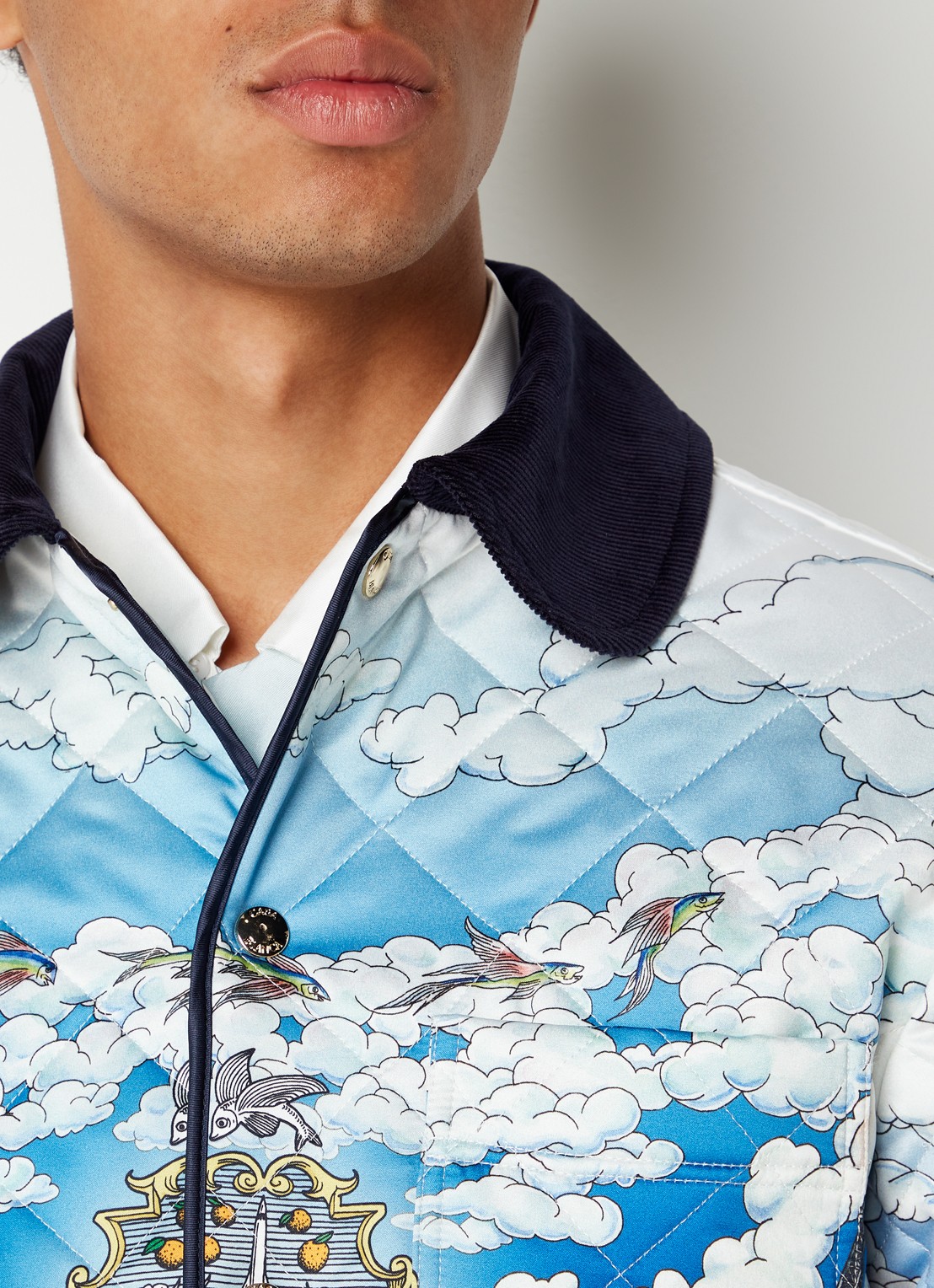 Casablanca Le Vol Ideal jack met print en quilt patroon - detail 5 lichtblauw