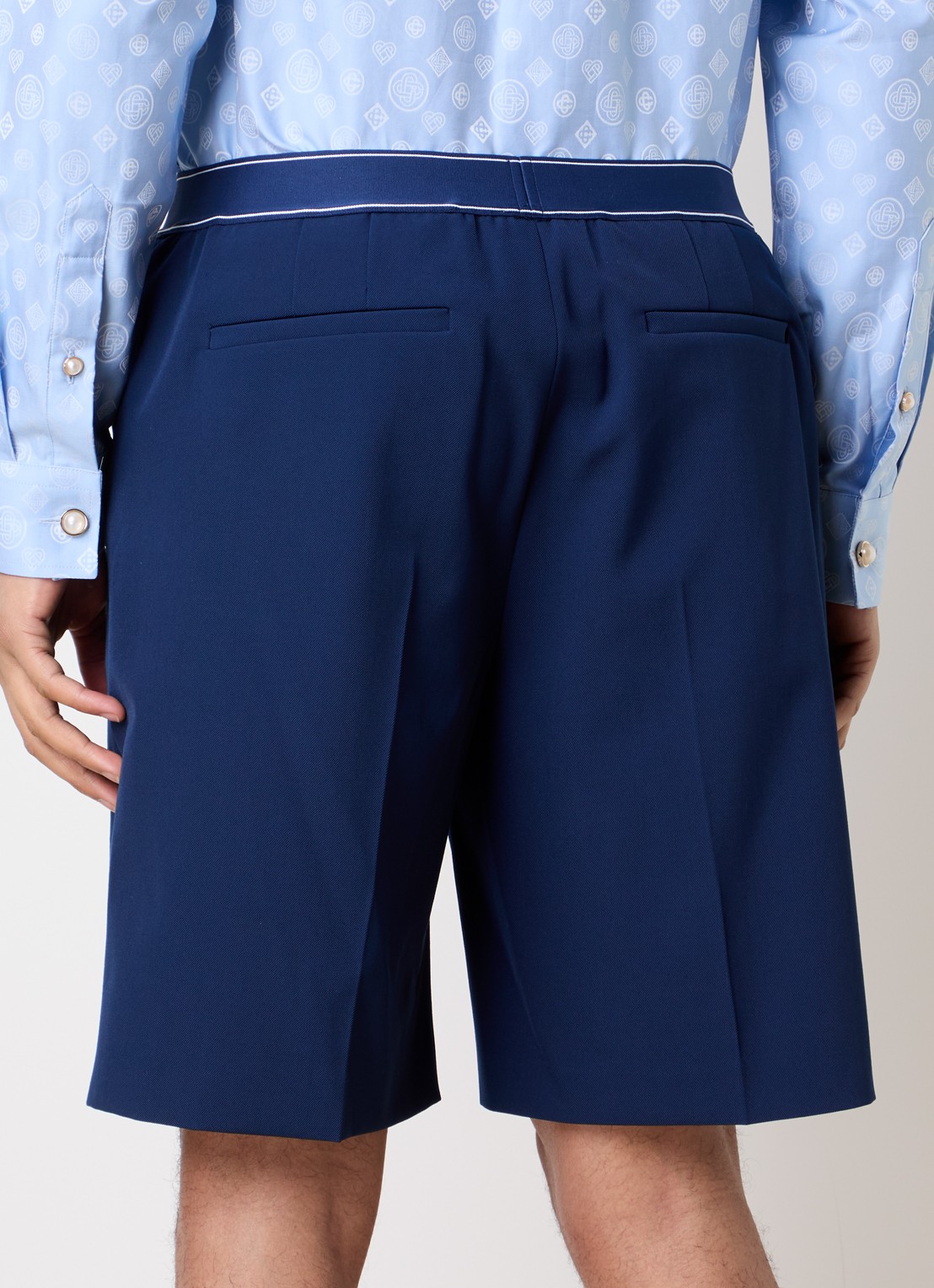 Casablanca Loose fit korte broek in wolblend met logoband - achterkant donkerblauw