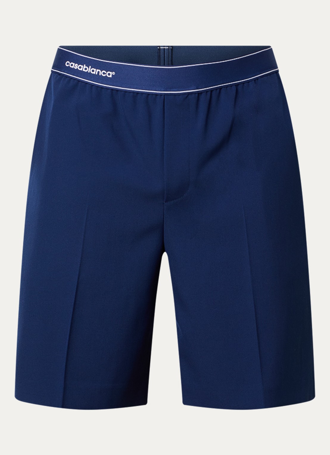 Casablanca Loose fit korte broek in wolblend met logoband - voorkant 4 donkerblauw