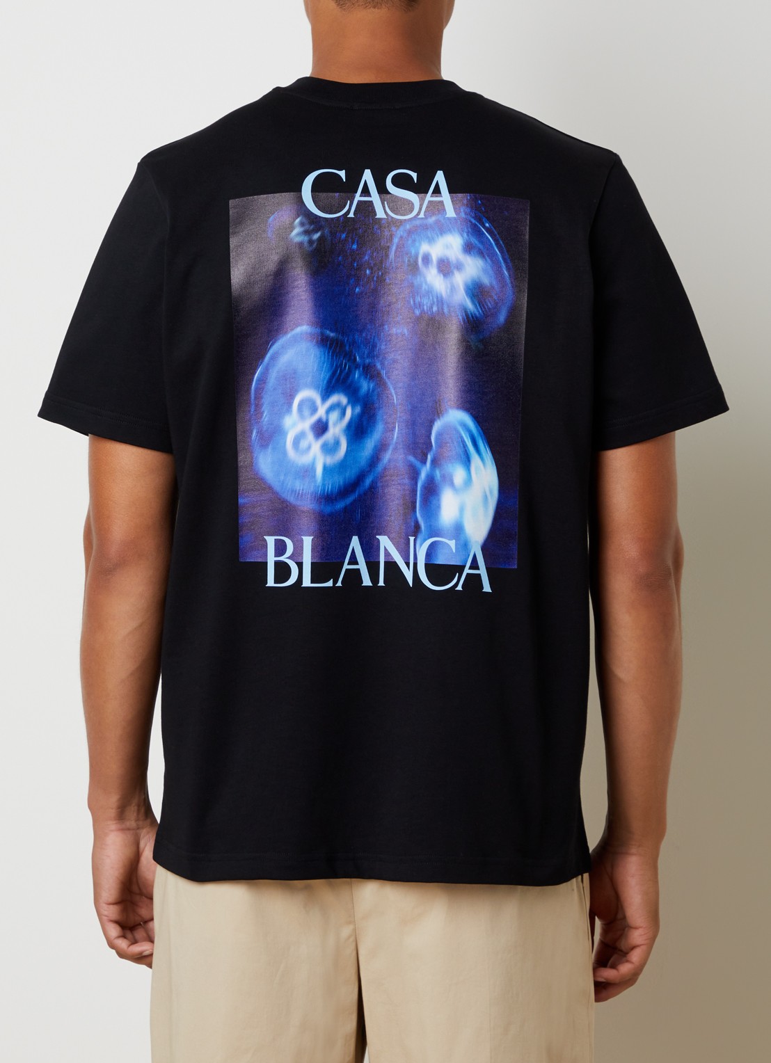 Casablanca Medusa T-shirt met logo- en backprint - detail zwart