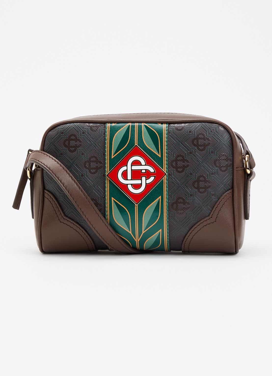 Casablanca Monogram schoudertas van canvas met logoprint  - voorkant donkerbruin