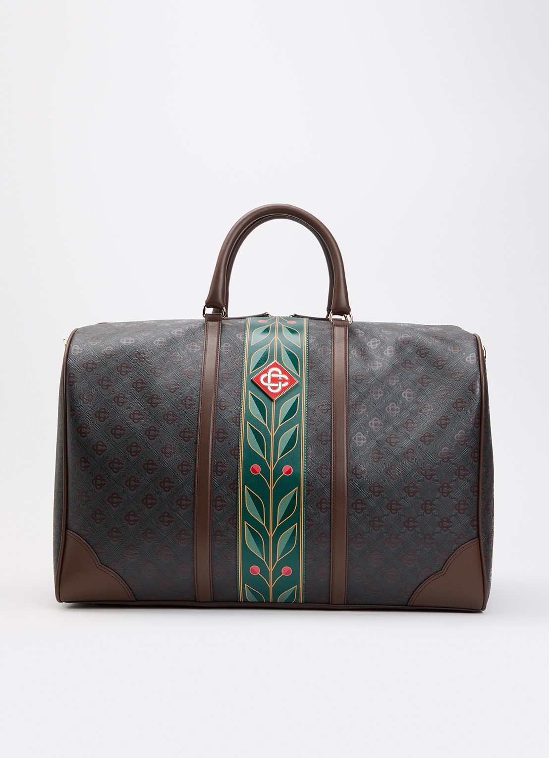 Casablanca Monogram weekendtas van kalfsleer met logoprint  - voorkant 3 donkerbruin