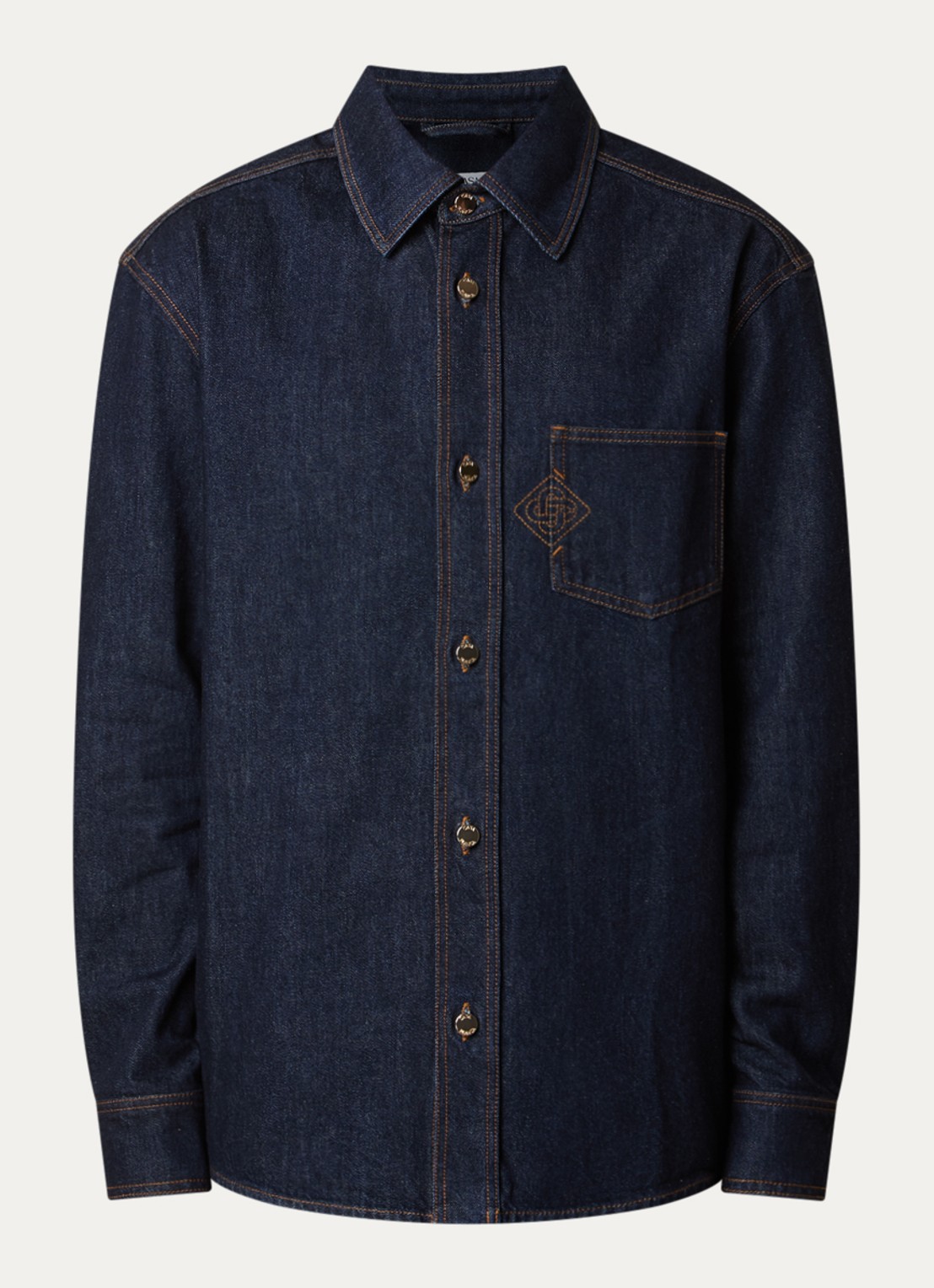 Casablanca Overshirt van denim met borstzak - voorkant indigo
