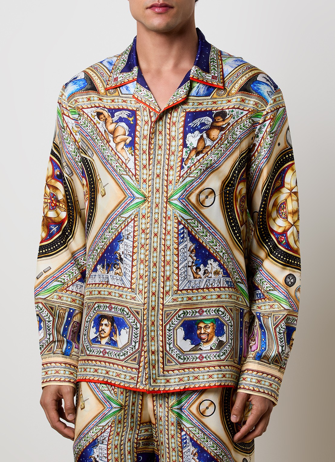 Casablanca Plafondorne Musique regular fit overhemd van zijde met print - detail 2 khaki