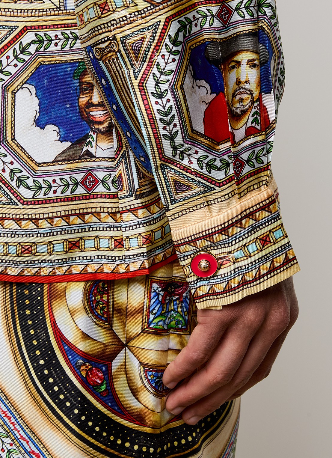 Casablanca Plafondorne Musique regular fit overhemd van zijde met print - detail 3 khaki