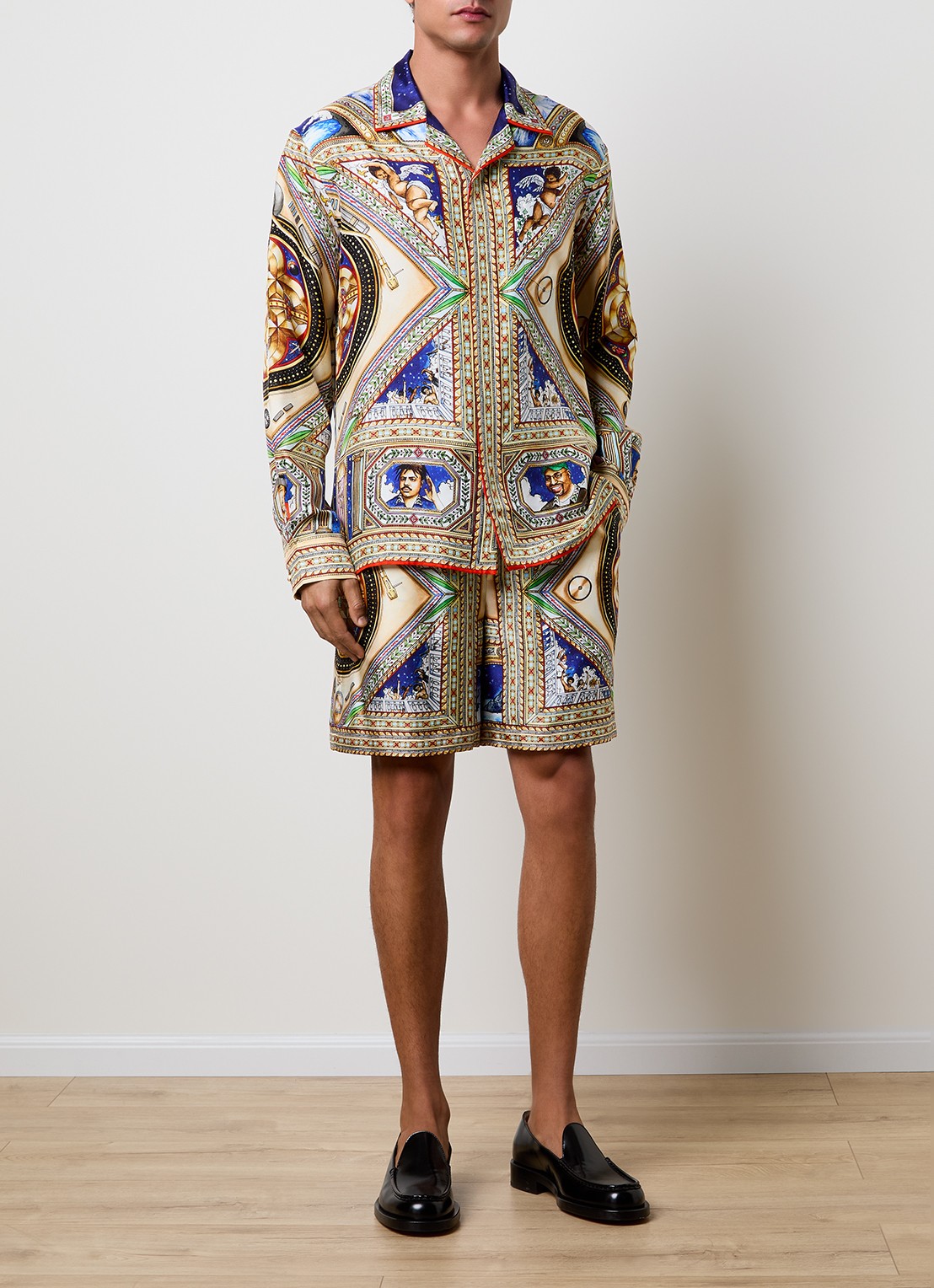 Casablanca Plafondorne Musique regular fit overhemd van zijde met print - voorkant 5 khaki