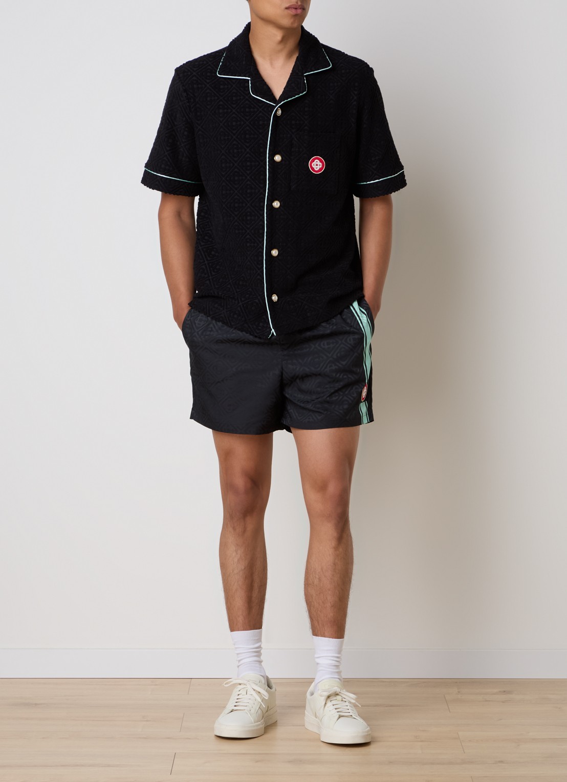 Casablanca Regular fit overhemd van badstof met logoprint - voorkant 3 zwart