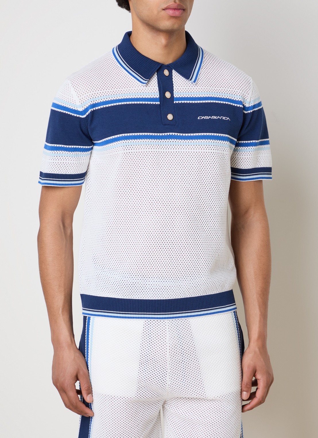 Casablanca Regular fit polo met opengewerkt dessin en logo - detail donkerblauw