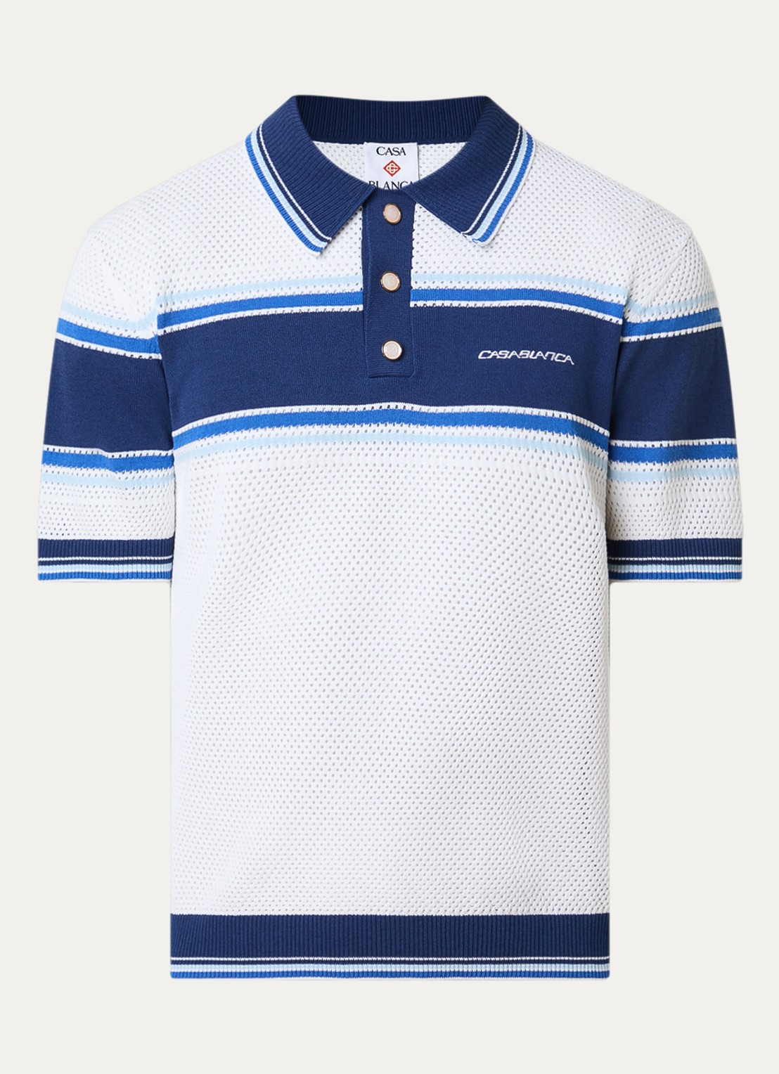 Casablanca Regular fit polo met opengewerkt dessin en logo - voorkant 3 donkerblauw