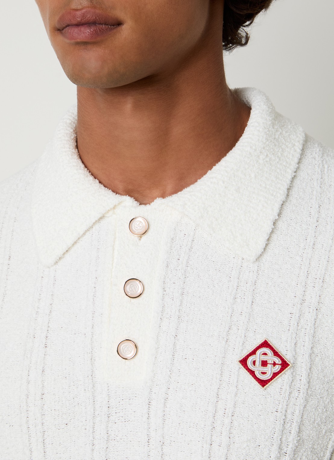 Casablanca Regular fit polo van bouclé - detail 5 wit