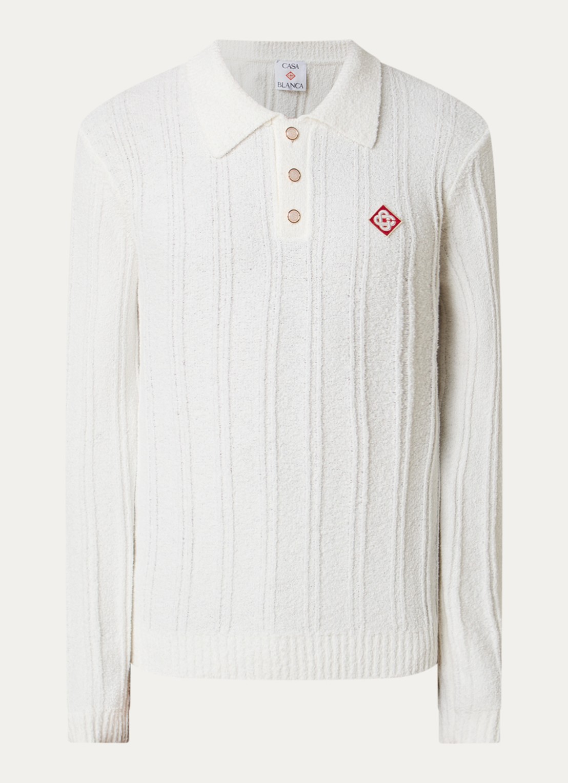 Casablanca Regular fit polo van bouclé - voorkant wit