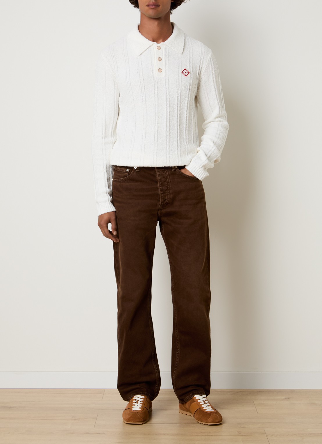 Casablanca Regular fit polo van bouclé - voorkant 2 wit