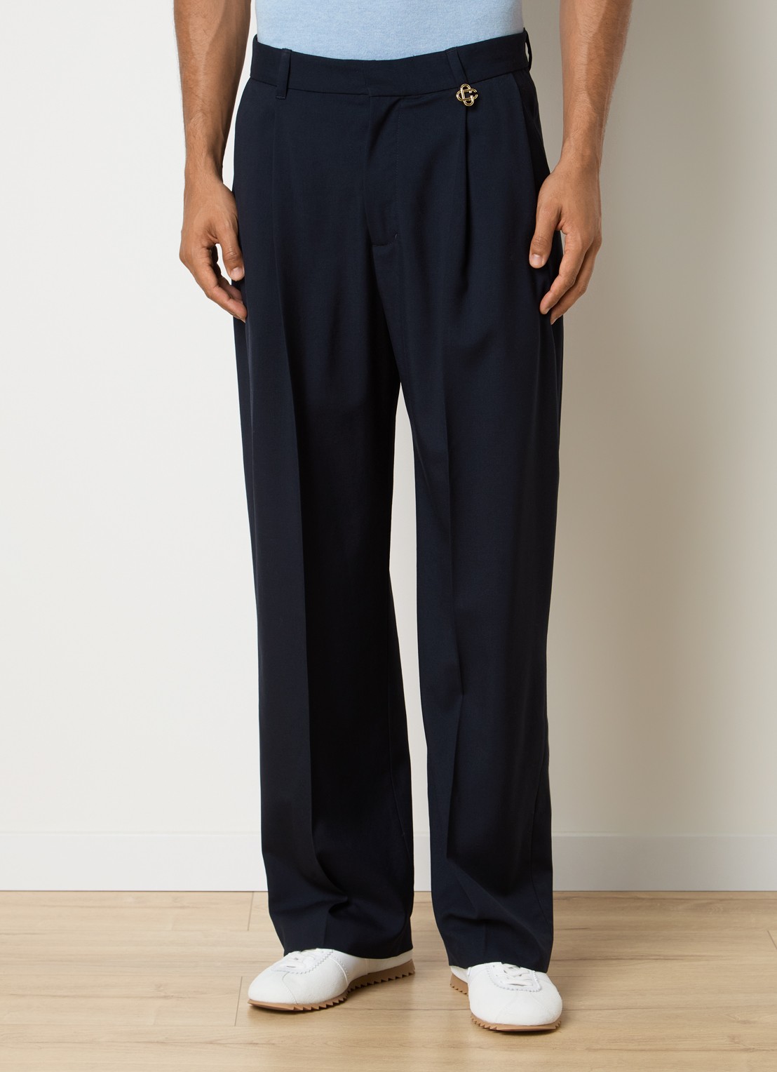 Casablanca Straight fit pantalon van wol met steekzakken - detail 3 donkerblauw