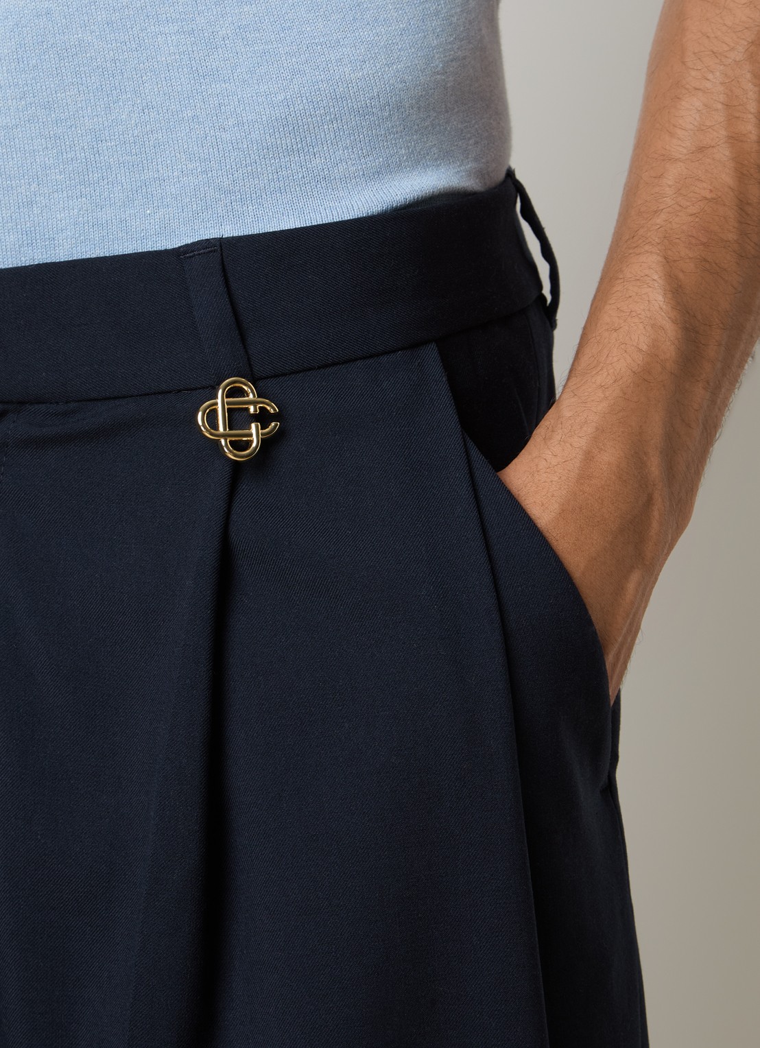 Casablanca Straight fit pantalon van wol met steekzakken - detail 5 donkerblauw
