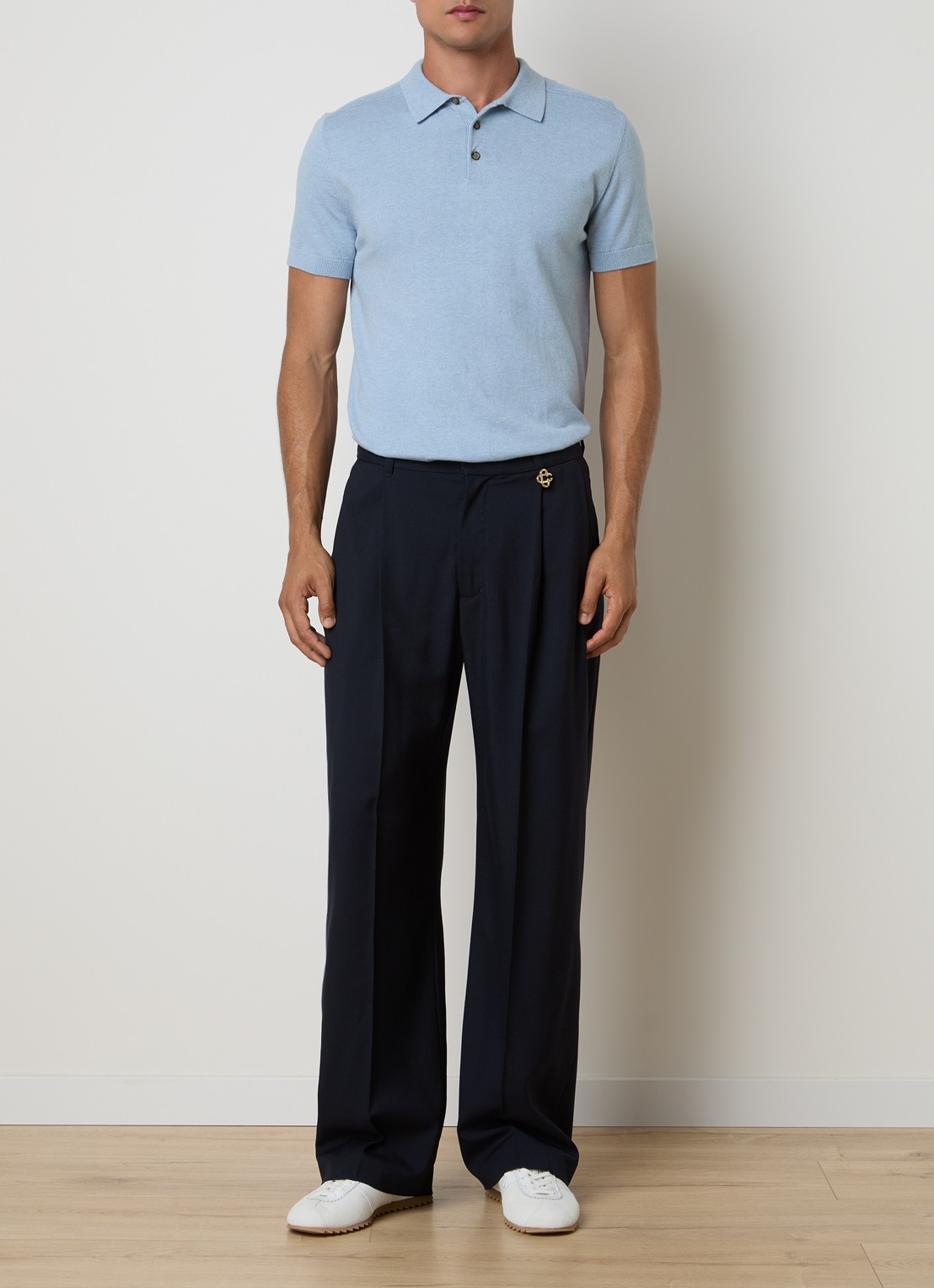 Casablanca Straight fit pantalon van wol met steekzakken - voorkant 2 donkerblauw