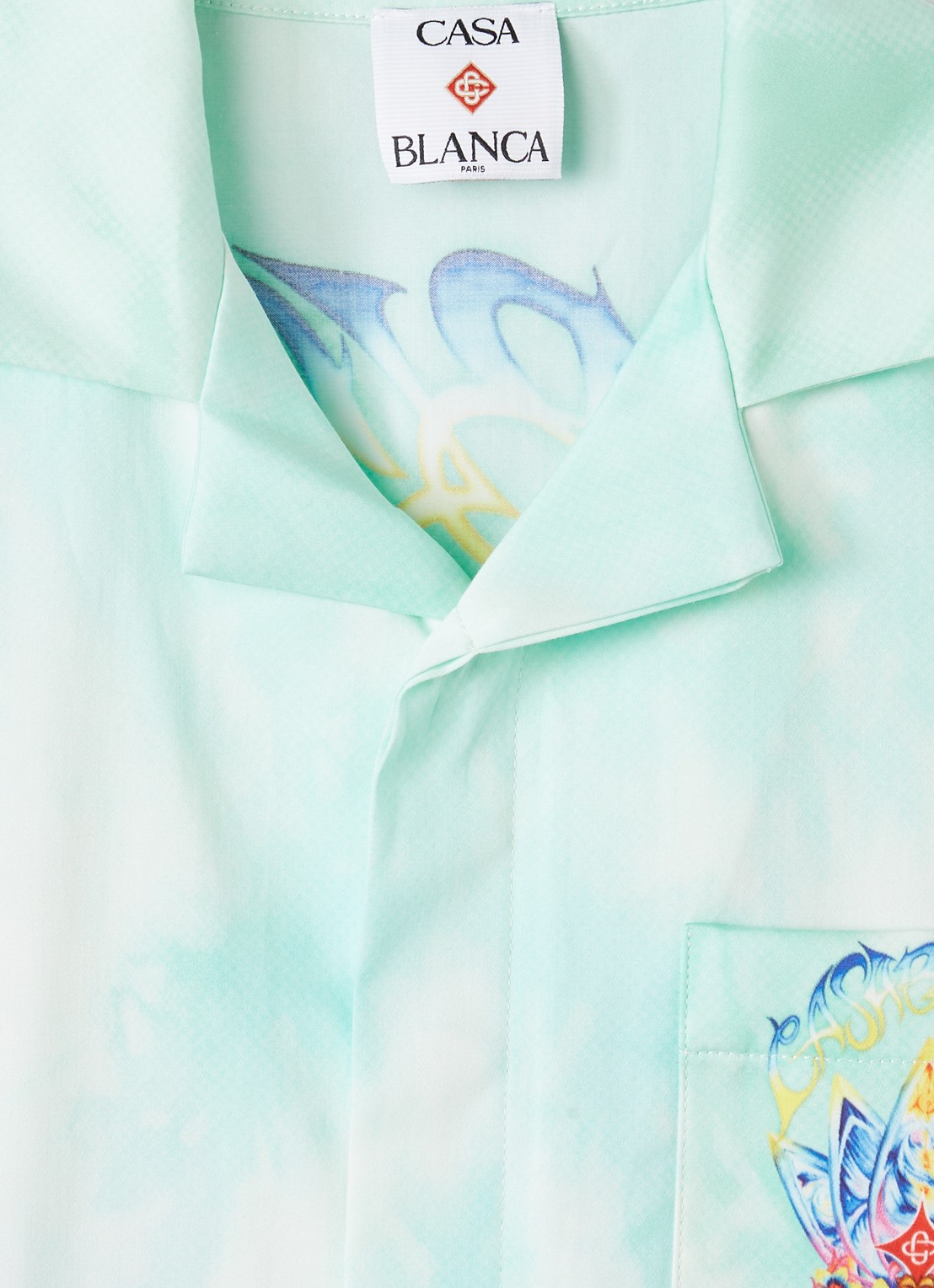 Casablanca Surf Lotus overhemd met tie-dye dessin en logo - detail 3 turquoise
