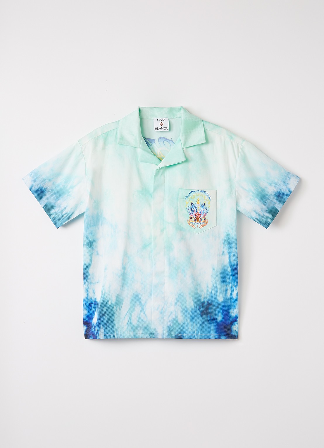 Casablanca Surf Lotus overhemd met tie-dye dessin en logo - voorkant turquoise