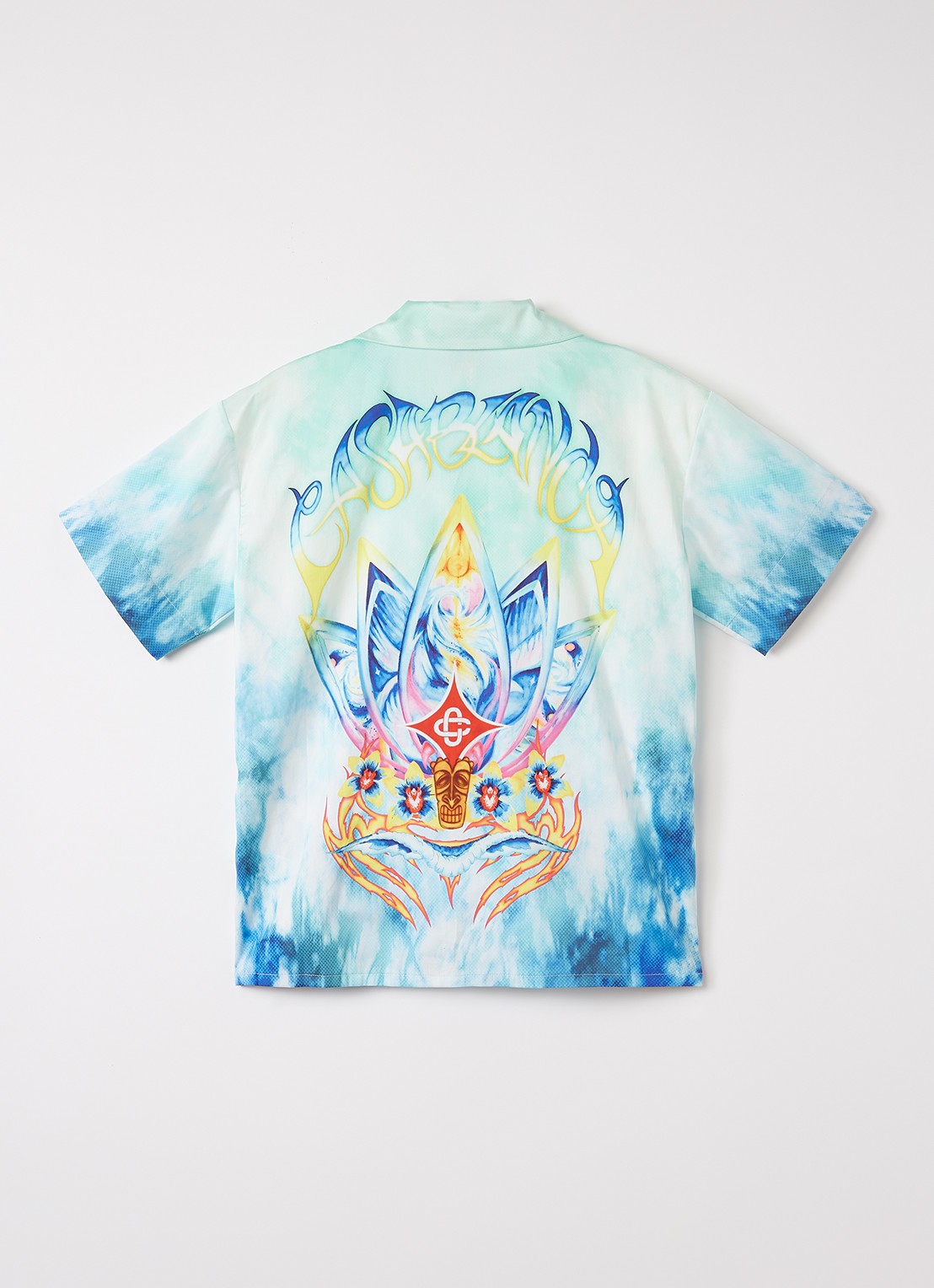 Casablanca Surf Lotus overhemd met tie-dye dessin en logo - voorkant 2 turquoise