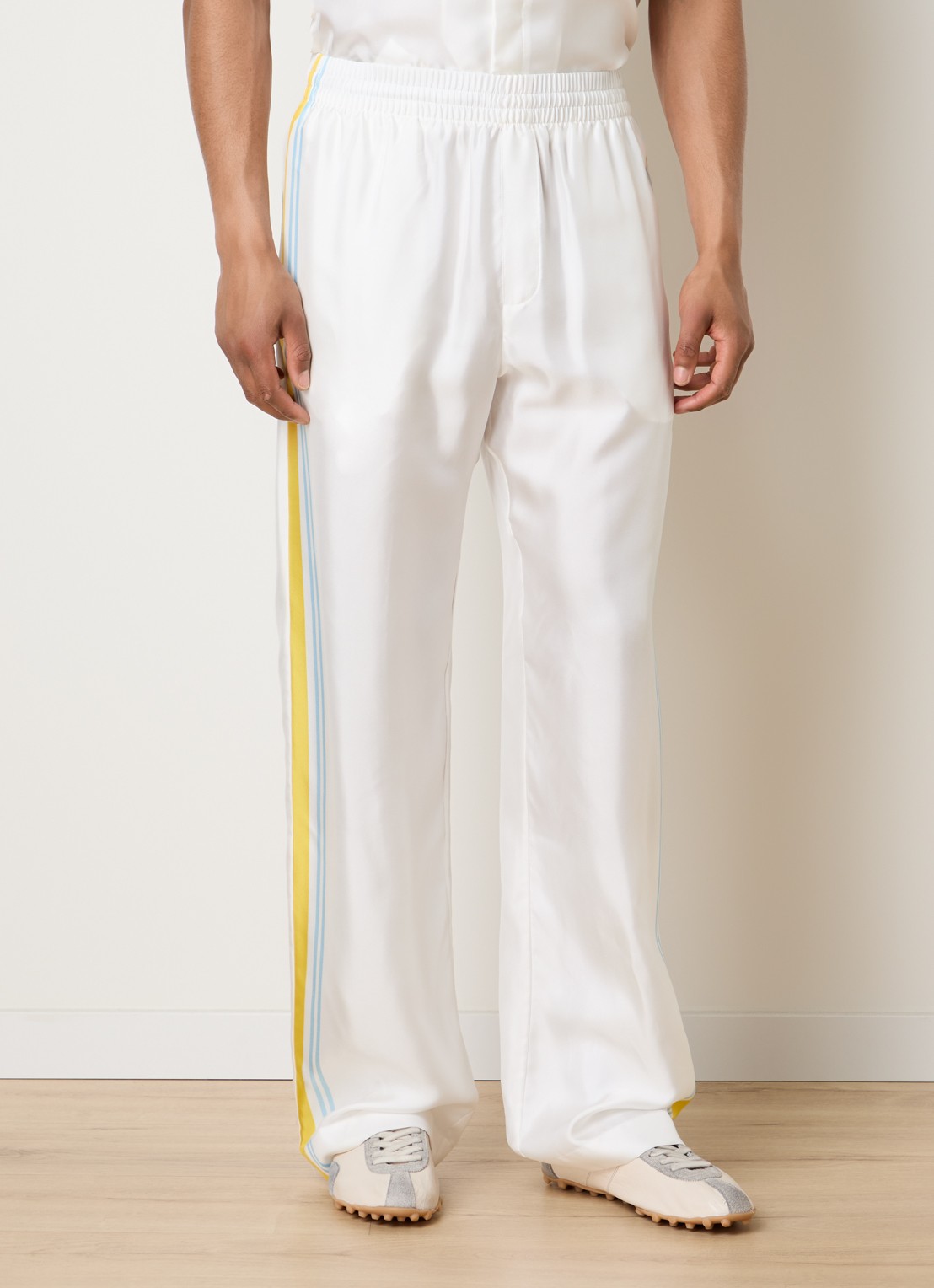 Casablanca Tennis Landscape straight fit broek van zijde met steekzakken - detail 3 wit