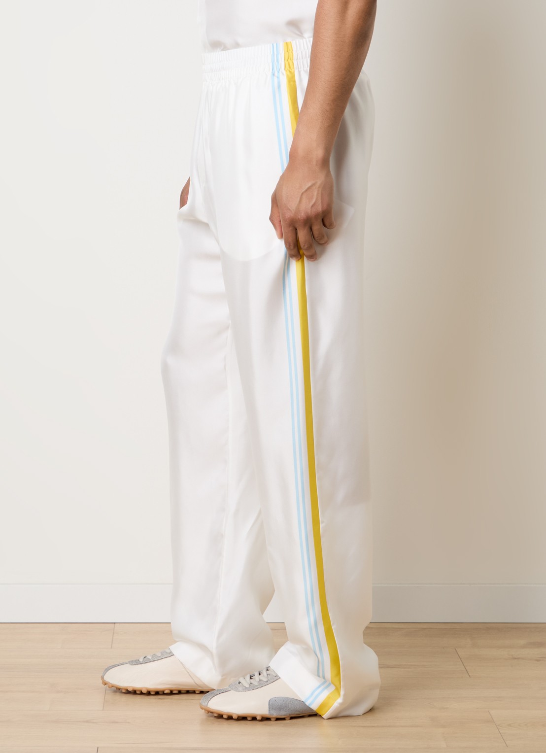 Casablanca Tennis Landscape straight fit broek van zijde met steekzakken - detail 4 wit