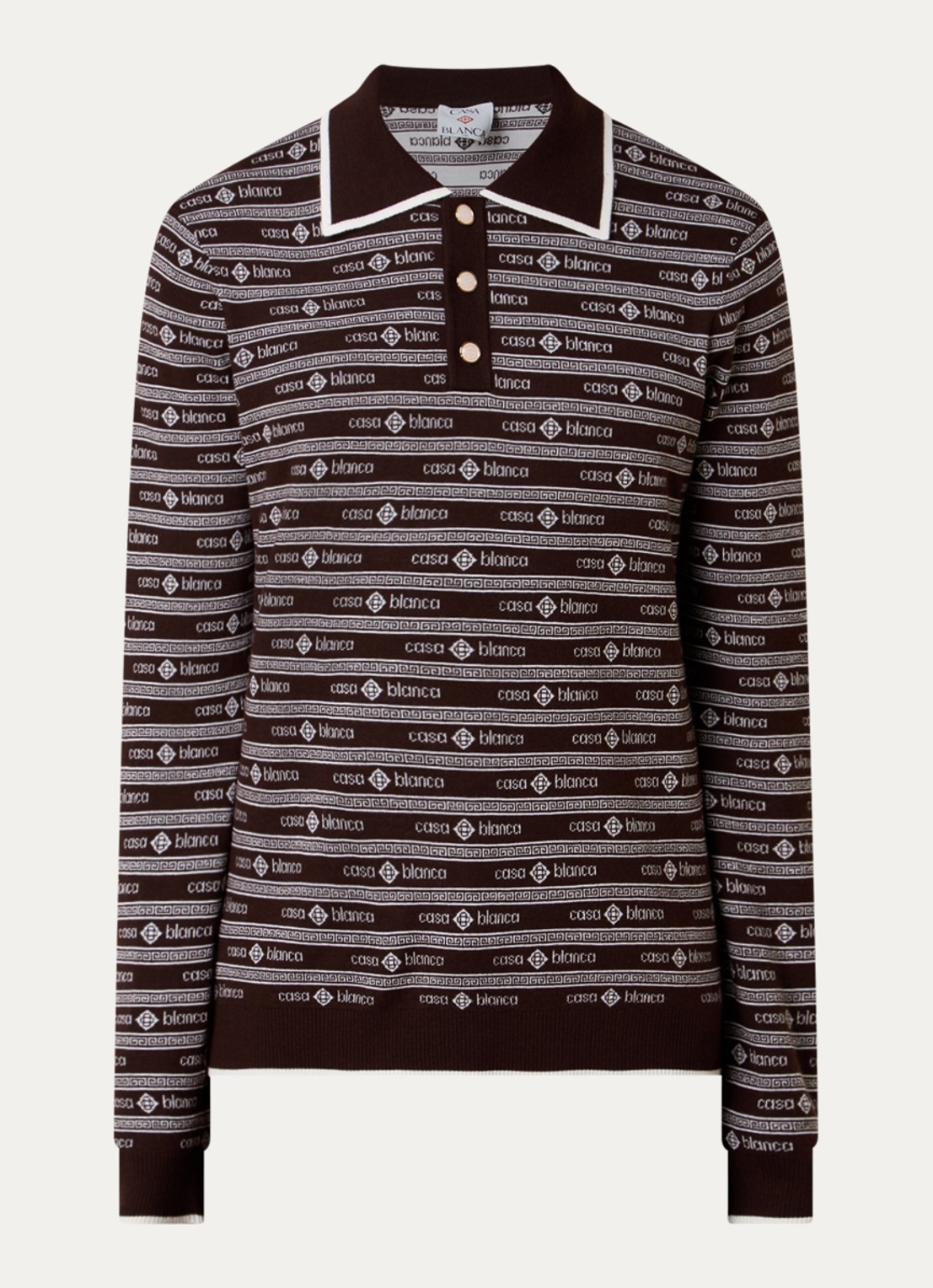 Casablanca Wordmark regular fit polo van wol - voorkant bruin