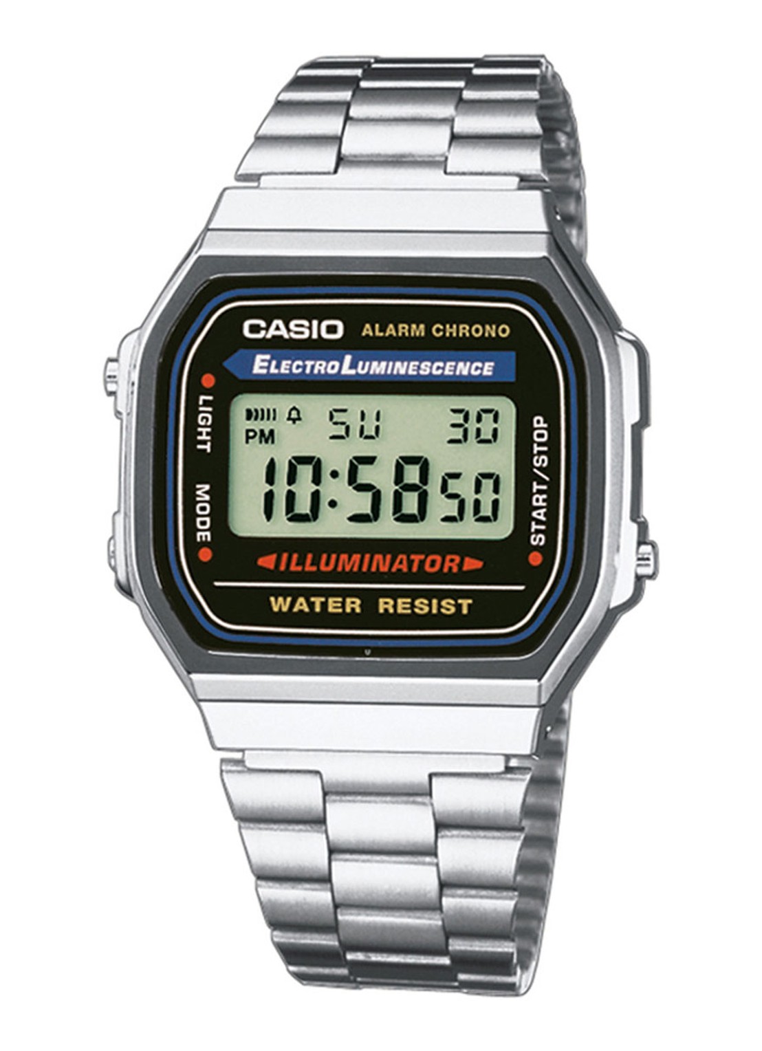 Casio Horloge Retro A168WA-1YES - voorkant zilver