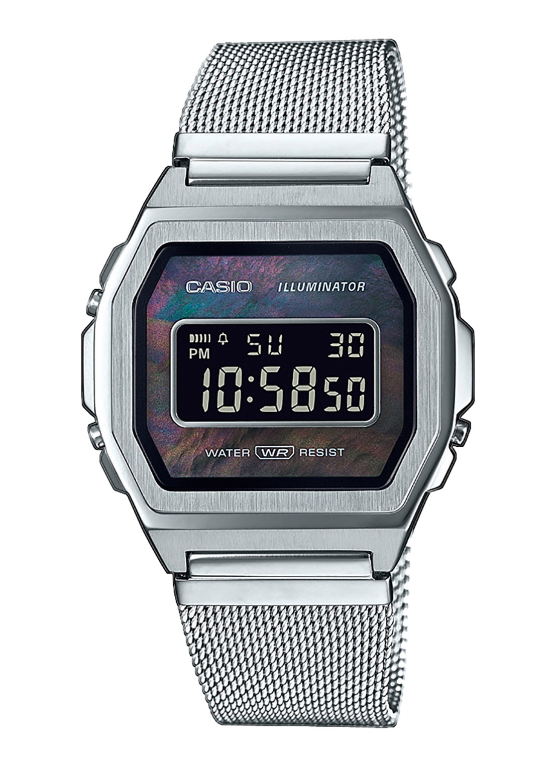 Casio Vintage Iconic horloge A1000M-1BEF - voorkant zilver