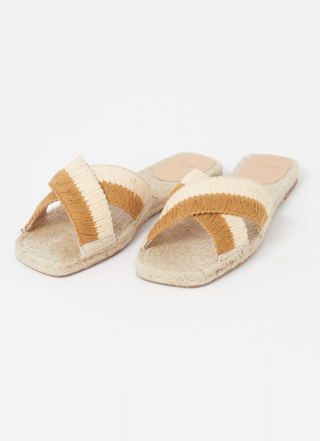Castañer Priscila slipper met raffia details - detail bruin