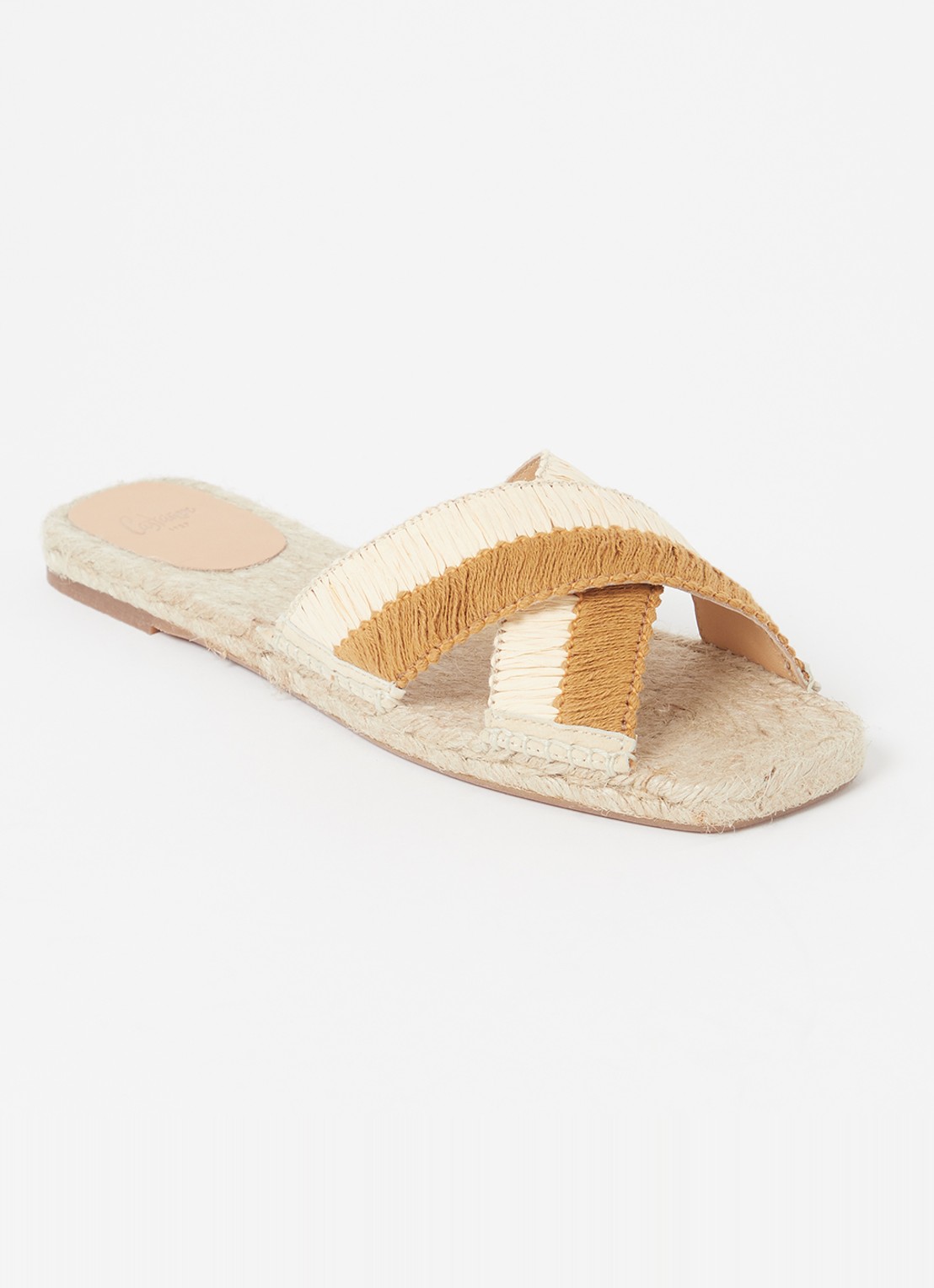 Castañer Priscila slipper met raffia details - voorkant 5 bruin
