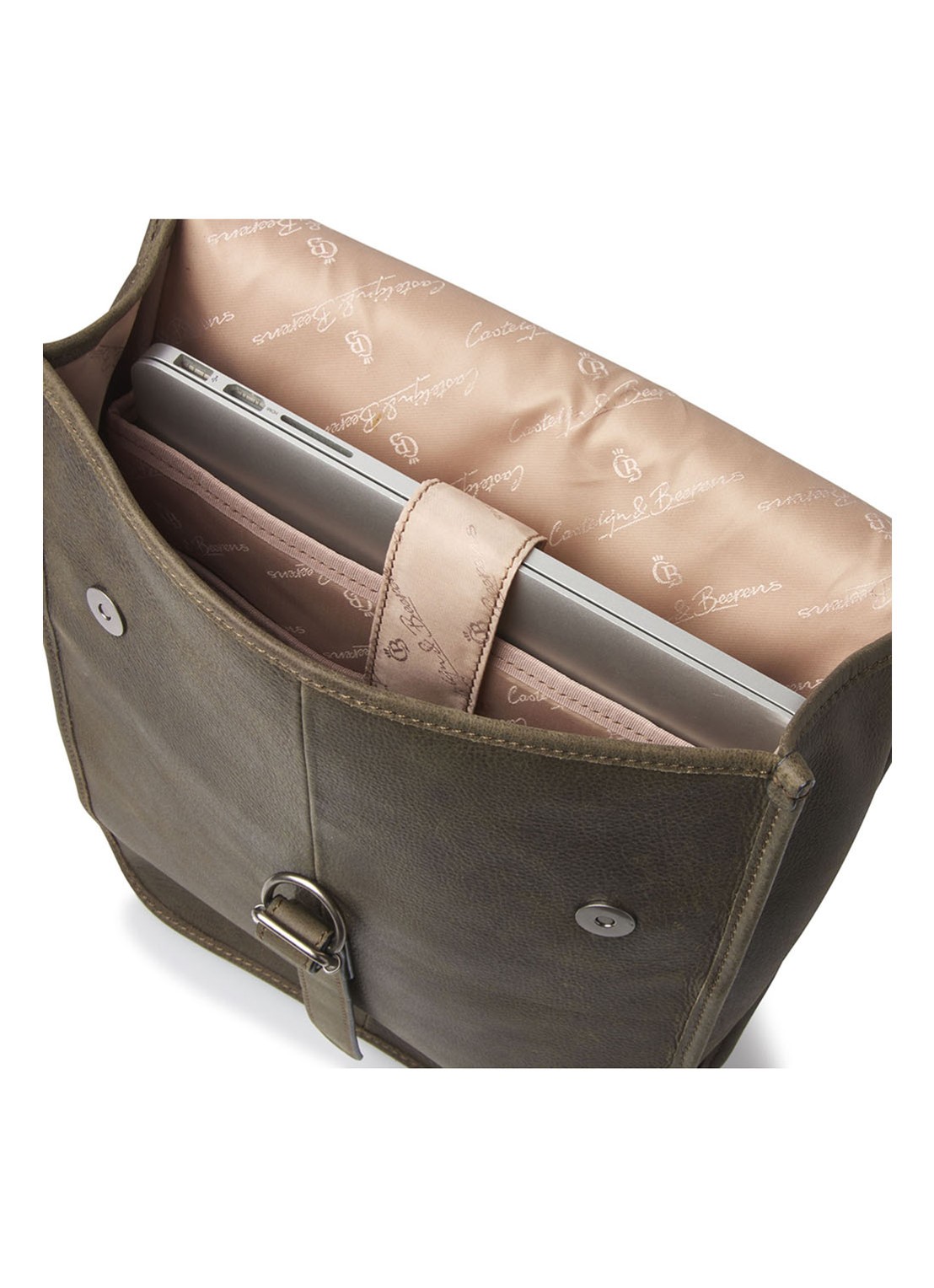 Castelijn & Beerens Carisma rugzak van leer met 15,6 inch laptopvak - unisex - detail 5 legergroen