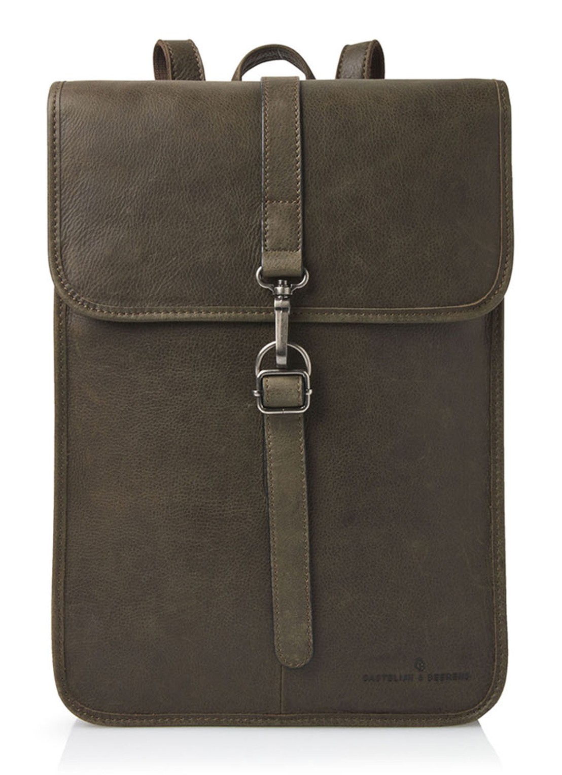Castelijn & Beerens Carisma rugzak van leer met 15,6 inch laptopvak - unisex - voorkant legergroen
