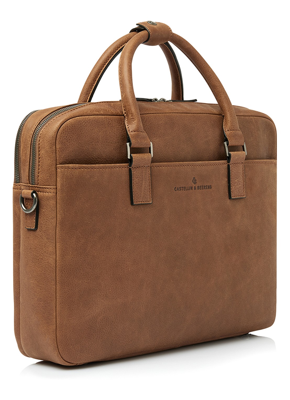Castelijn & Beerens Clarissa laptoptas met 15 inch laptopvak - voorkant 7 cognac